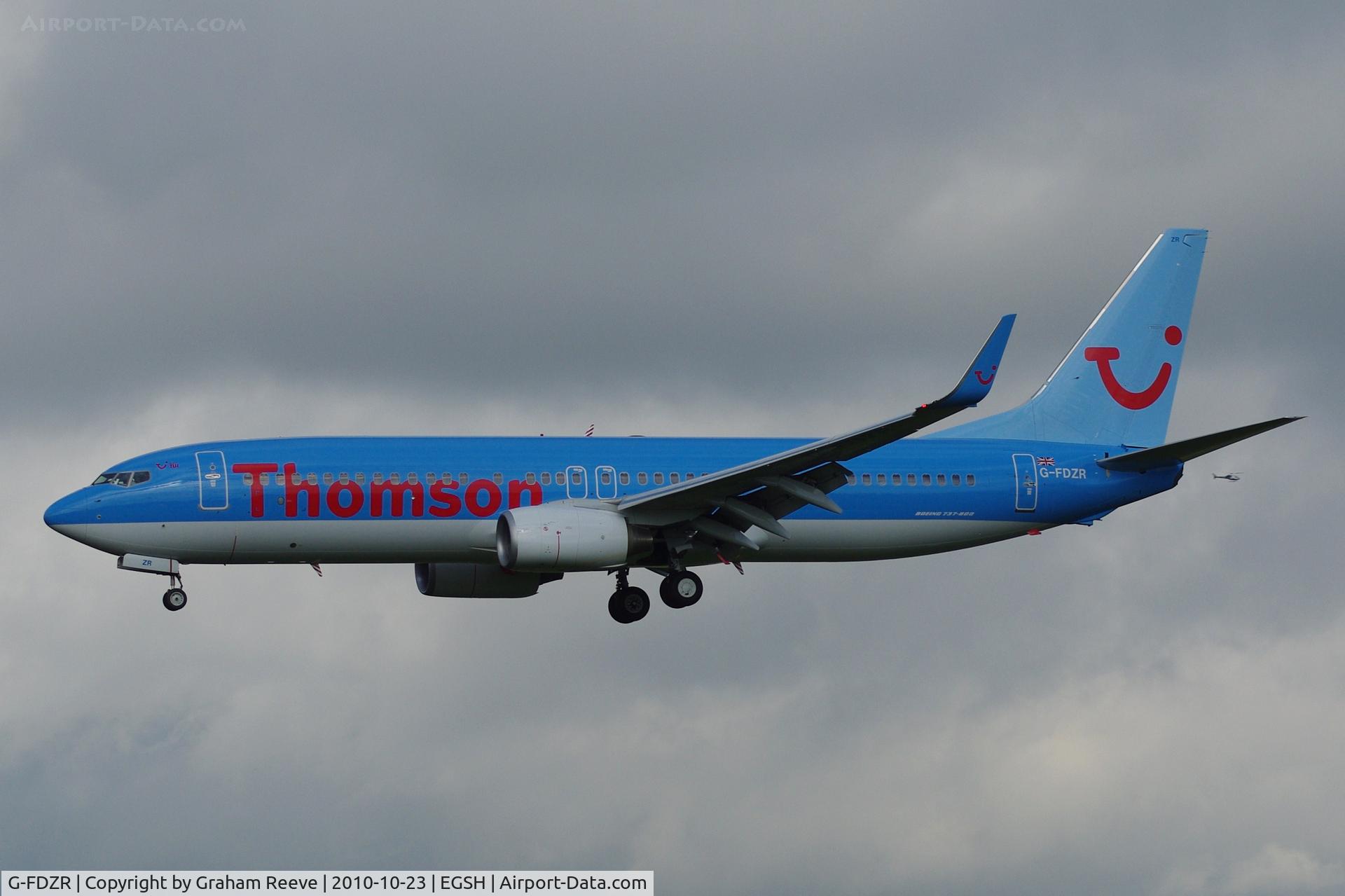 G-FDZR, 2009 Boeing 737-8K5 C/N 35145, Landing at Norwich.