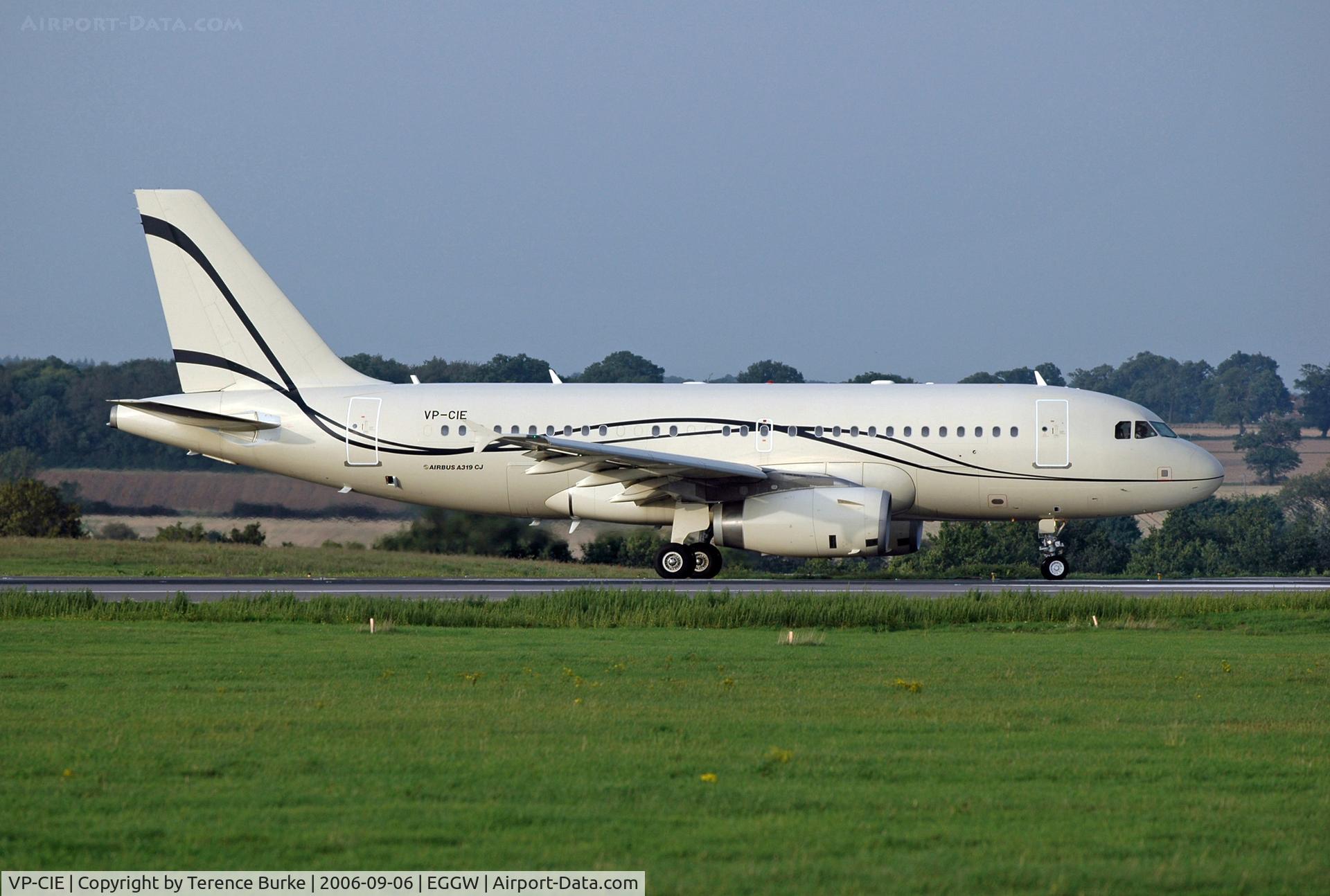 VP-CIE, 2001 Airbus ACJ319 (A319-133/CJ) C/N 1589, Taxiing out at Luton