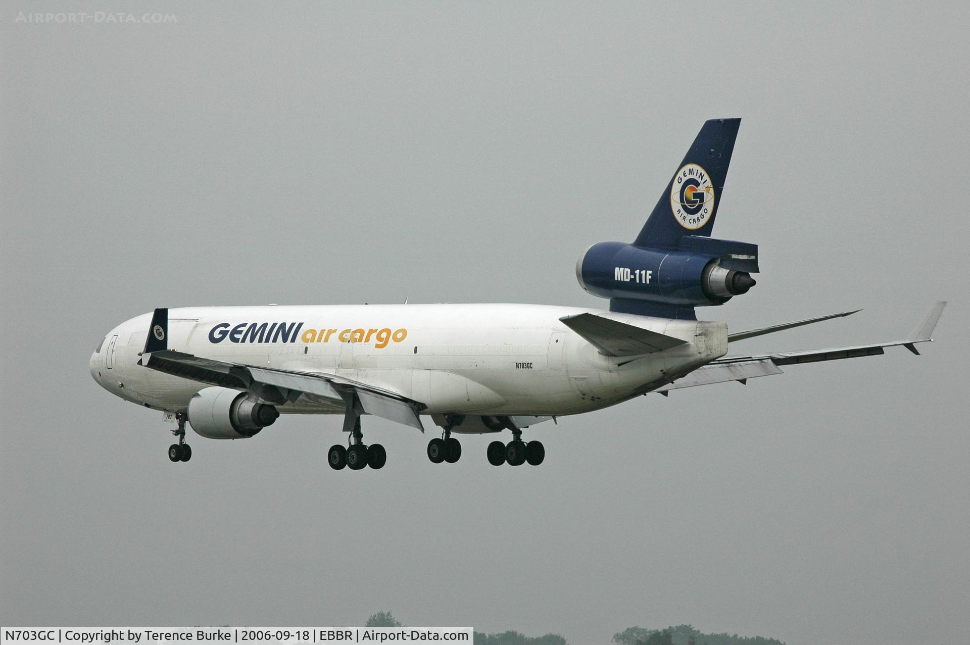 N703GC, 1990 McDonnell Douglas MD-11F C/N 48411, Landing on 25L , Misty morning. Brussels
