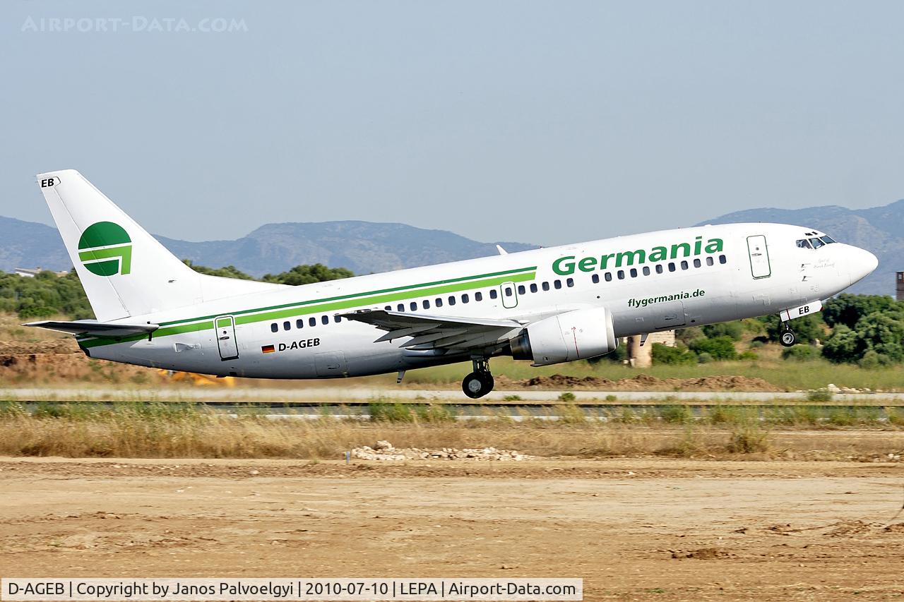 D-AGEB, 1989 Boeing 737-322 C/N 24320, Germania Boeing B737-322 take-off in PMI/LEPA