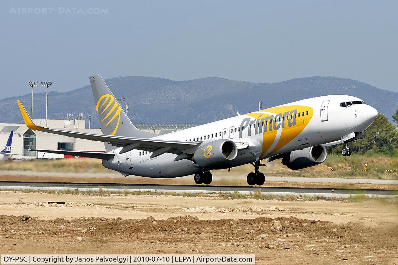 OY-PSC, 2002 Boeing 737-86N C/N 33419, Primera Air Scandinavia Boeing B737-8Q8 take-off in PMI/LEPA
