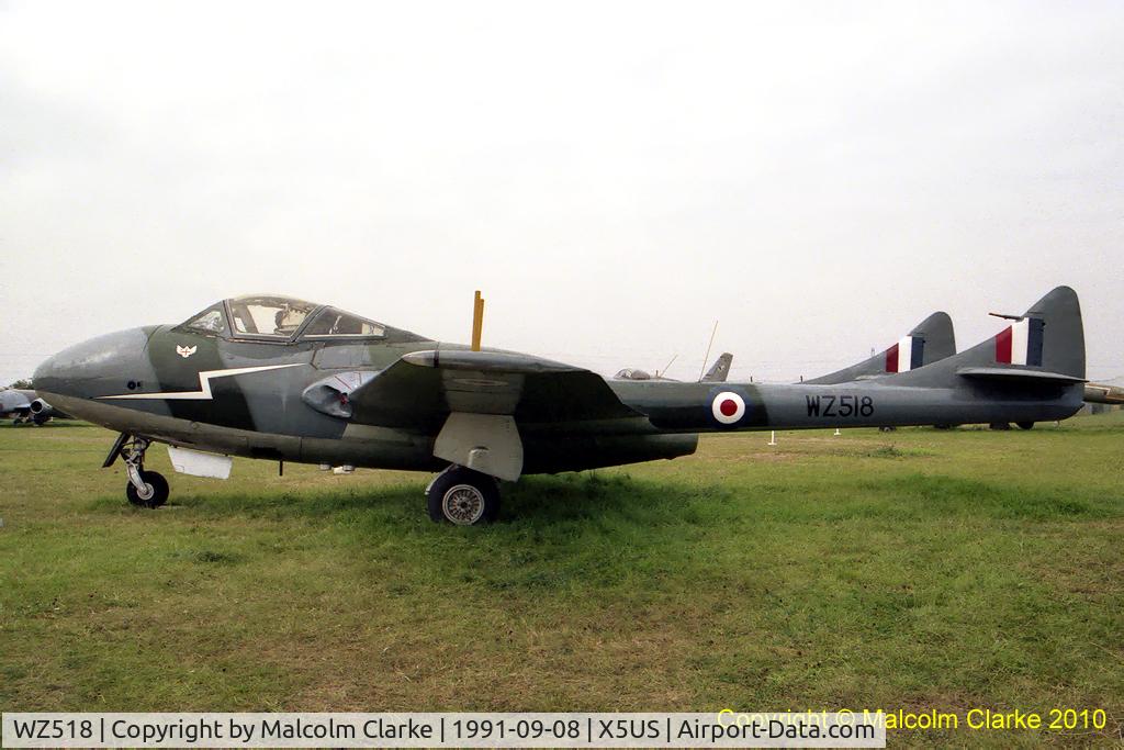 WZ518, De Havilland DH-115 Vampire T.11 C/N 15105, De Havilland Vampire T11, North East Aircraft museum, Sunderland, UK in September 1991.
