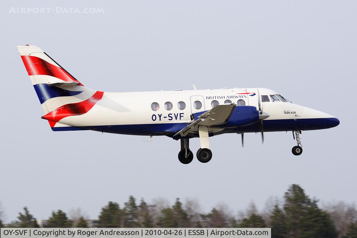 OY-SVF, 1985 British Aerospace BAe-3102 Jetstream 31 C/N 686, Sun-Air of Scandinavia operates the route from Aarhus for British Airways. Usually with Dornier 328 but sometimes with Jetstream.