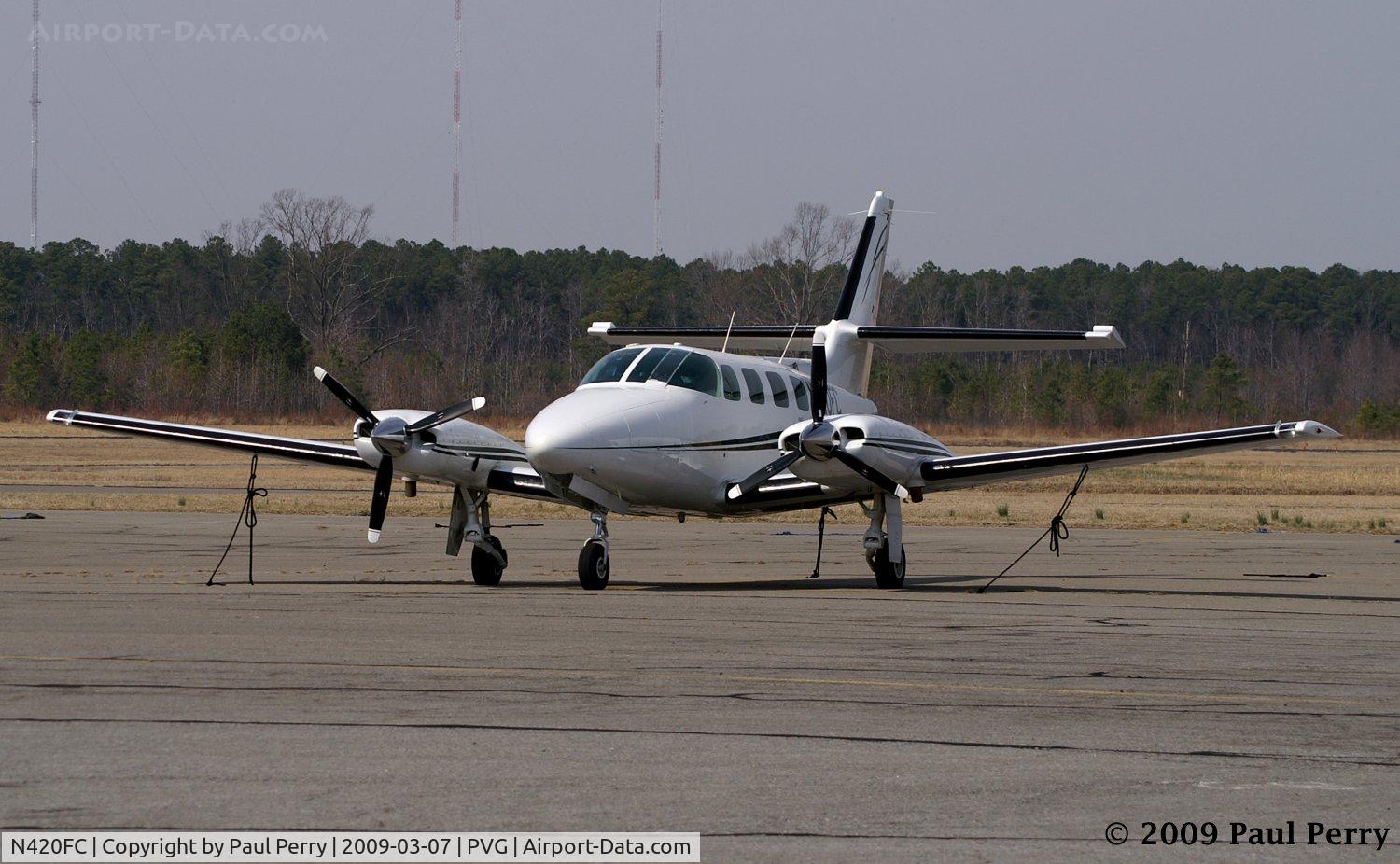 N420FC, 1982 Cessna T303 Crusader C/N T30300136, On the ramp, near the terminal