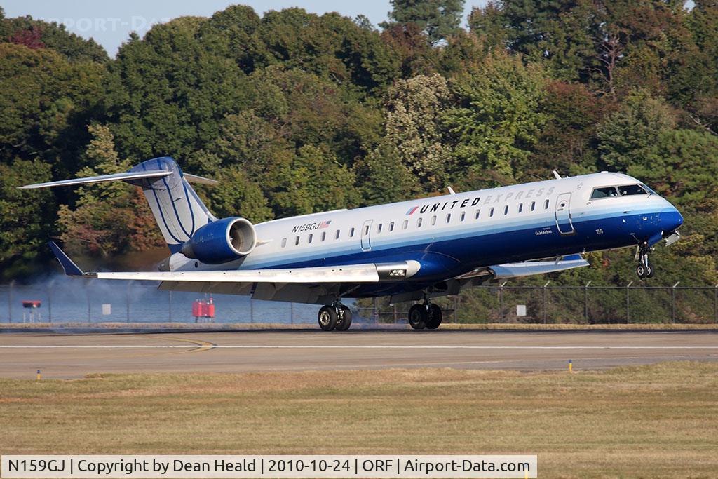 N159GJ, 2005 Bombardier CRJ-702 (CL-600-2C10) Regional Jet C/N 10238, United Express (GoJet Airlines) N159GJ (FLT GJS7436) from Washington Dulles Int'l (KIAD) landing RWY23.