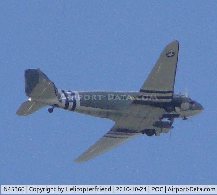 N45366, 1943 Douglas C-53D-DO Skytrooper (DC-3A) C/N 11757, Appears to be following Interstate 10 about a mile south of Brackett, heading west