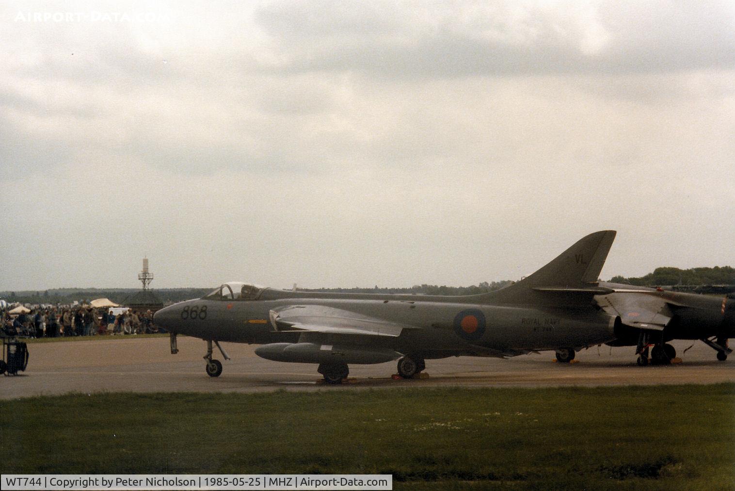 WT744, 1955 Hawker Hunter GA.11 C/N 41H-670701, Hunter GA.11 of the FRADU - Fleet Requirments and Air Direction Unit - based at RNAS Yeovilton on the flight-line at the 1985 RAF Mildenhall Air Fete.