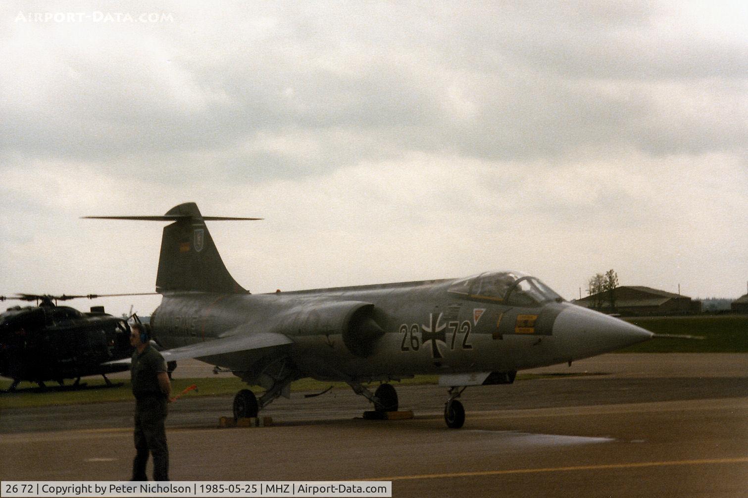 26 72, Lockheed F-104G Starfighter C/N 683-7418, F-104G Starfighter of the Vikings aerobatic display team of MFG-2 based at Eggebek on the flight-line at the 1985 RAF Mildenhall Air Fete.