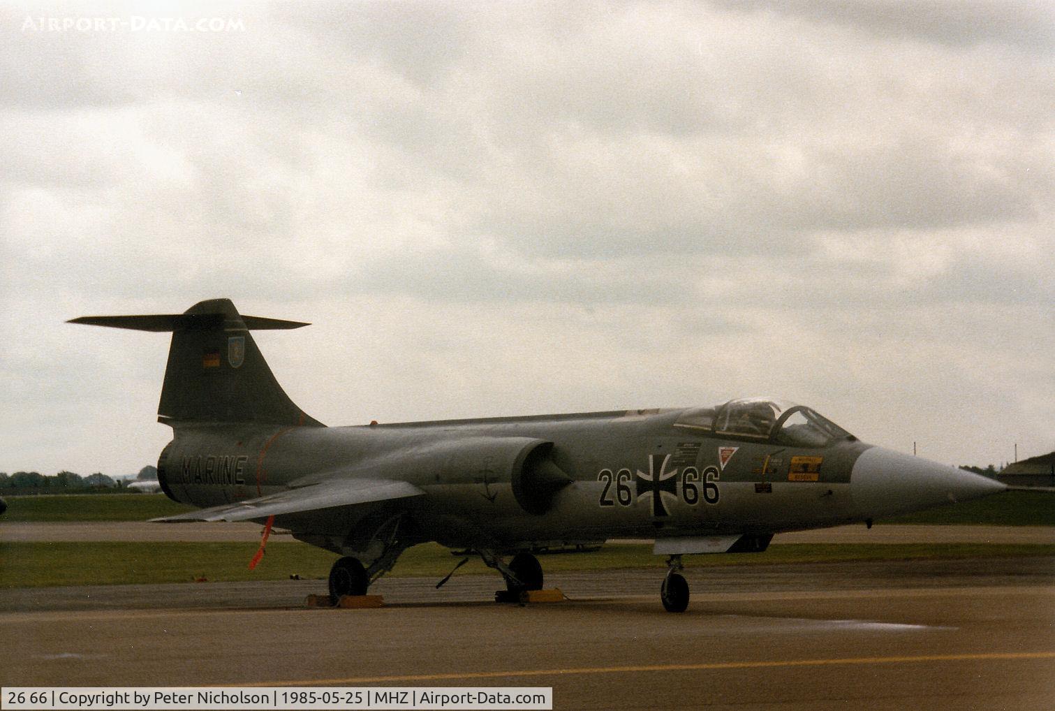 26 66, Lockheed F-104G Starfighter C/N 683-7412, F-104G Starfighter of MFG-2's Vikings aerobatic display team from Eggebek on the flight-line at the 1985 RAF Mildenhall Air Fete.