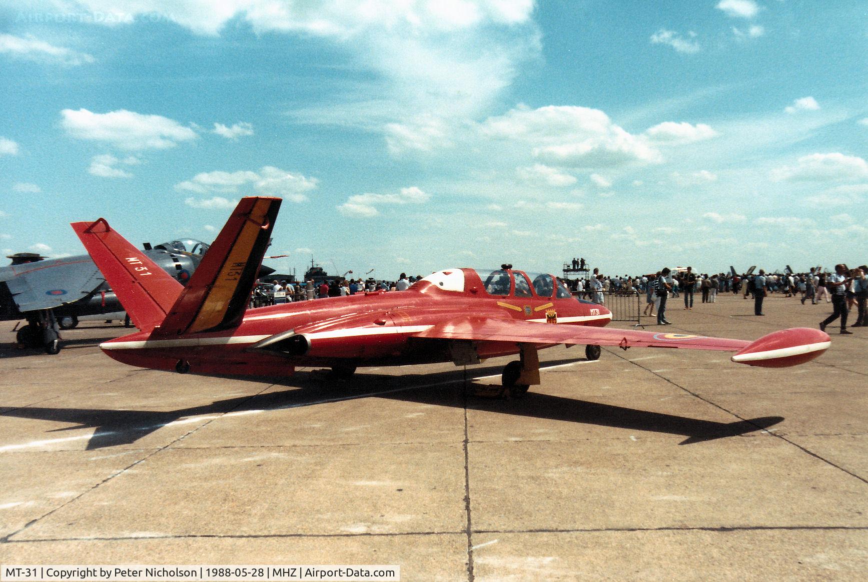 MT-31, Fouga CM-170R Magister C/N 288, CM-170 Magister of 33 Squadron Belgian Air Force on display at the 1988 RAF Mildenhall Air Fete.