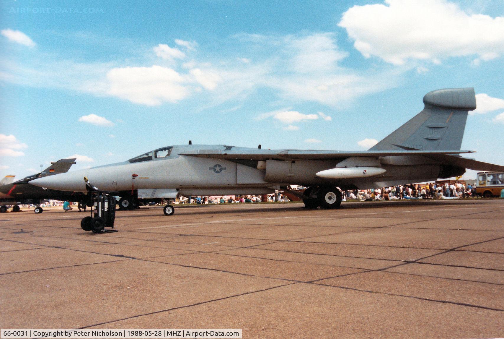 66-0031, 1966 General Dynamics EF-111A Raven C/N EF-04, EF-111A Raven of RAF Upper Heyford's 42nd Electronic Combat Squadron/66th Electronic Combat Wing on display at the 1988 RAF Mildenhall Air Fete.