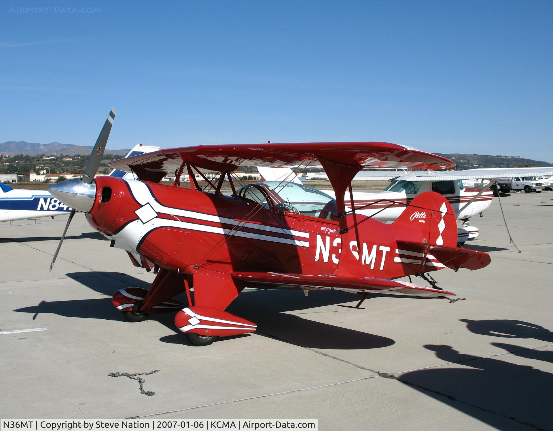 N36MT, 1995 Aviat Pitts S-2B Special C/N 5324, 1995 Aviat PITTS S-2B on sunny visitors ramp after flight up from Torrance, CA with N45D