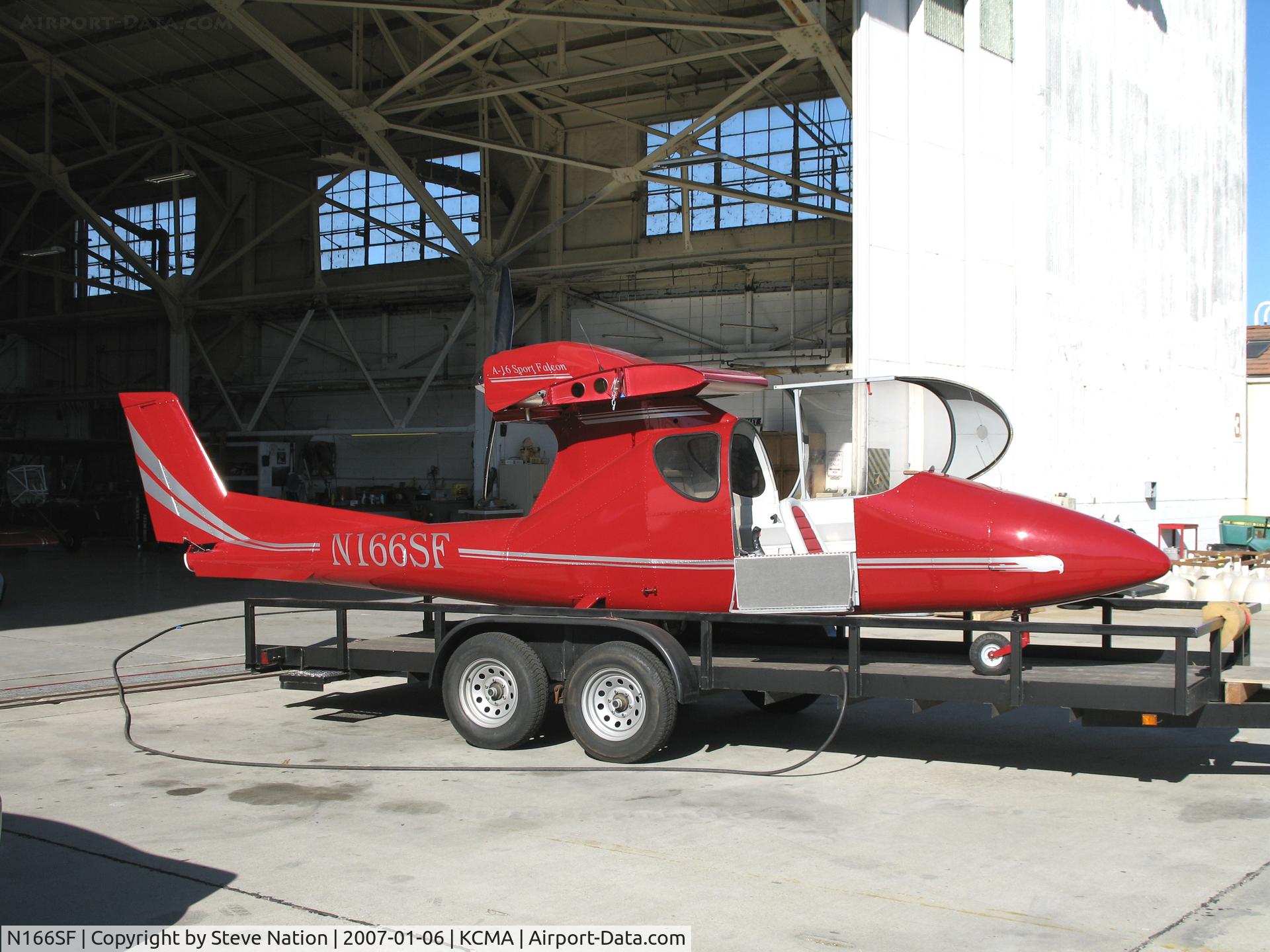 N166SF, 2006 Aviadesign A-16 Sport Falcon C/N 001, Prototype of 2006 Aviadesign A16 on trailer awaiting wings and stuff at Camarillo, CA (KCMA) home base