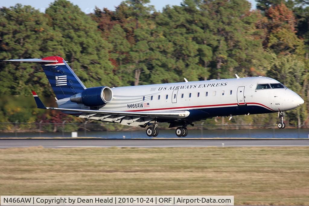 N466AW, 2004 Bombardier CRJ-200LR (CL-600-2B19) C/N 7899, US Airways Express (Air Wisconsin) N466AW (FLT AWI635A) from New York La Guardia (KLGA) landing RWY 23.