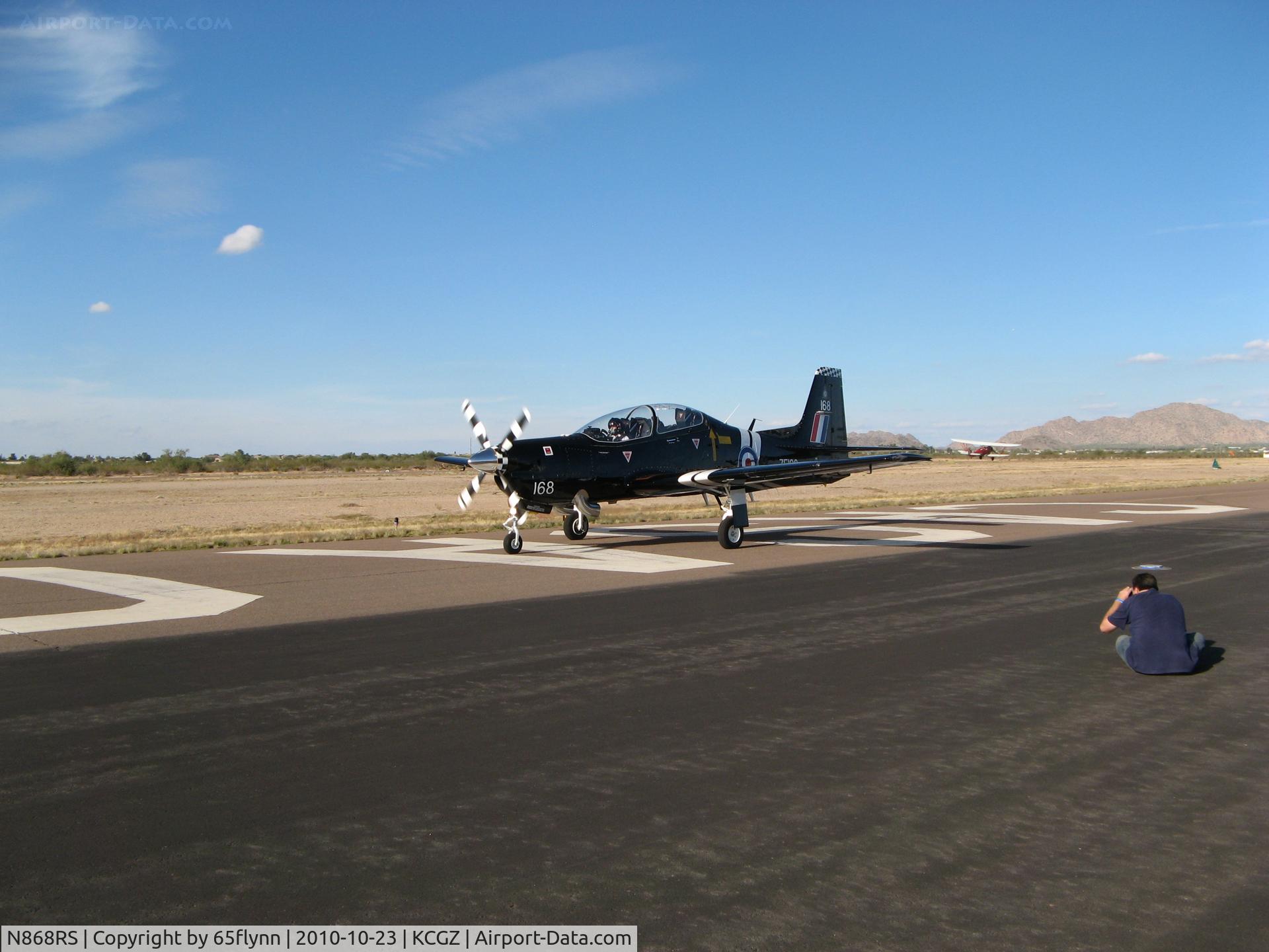 N868RS, Short S-312 Tucano T1 C/N S020/T20, Stripes on the prop produced an interesting visual effect of pulsing.  How much is this a flight hour? Does the Queen know its missing?