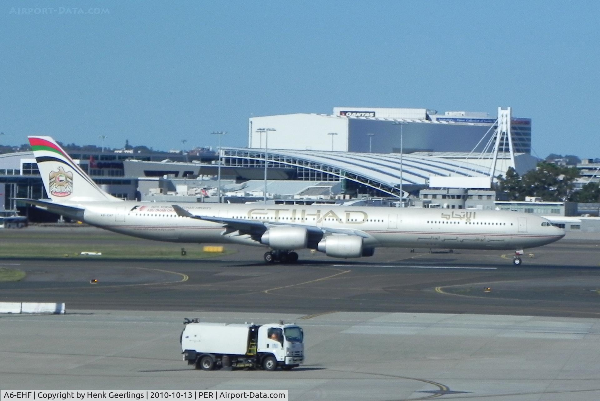A6-EHF, 2007 Airbus A340-642X C/N 837, Take off at Perth Airport.
Etihad Airways