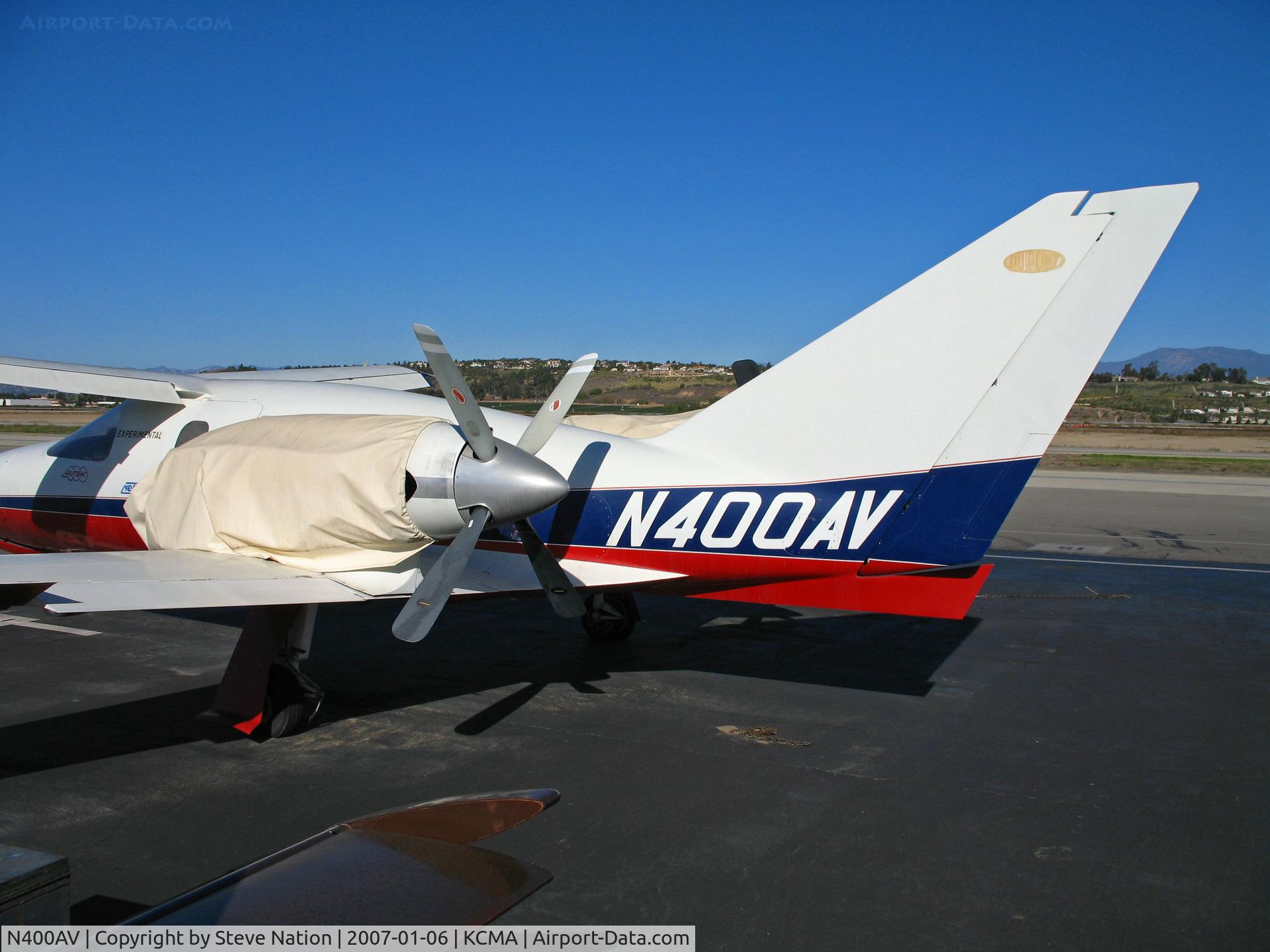 N400AV, 1984 Avtek Corporation 400 C/N POC-001, CLOSE-UP of rear section of 1984 Avtek 400 prototype on the ramp with paper bags over engines?
