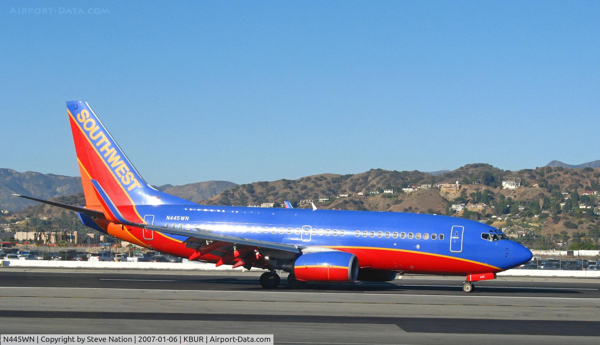 N445WN, 2003 Boeing 737-7H4 C/N 29841, Southwest 2003 737-7H4 arriving at Bob Hope Airport