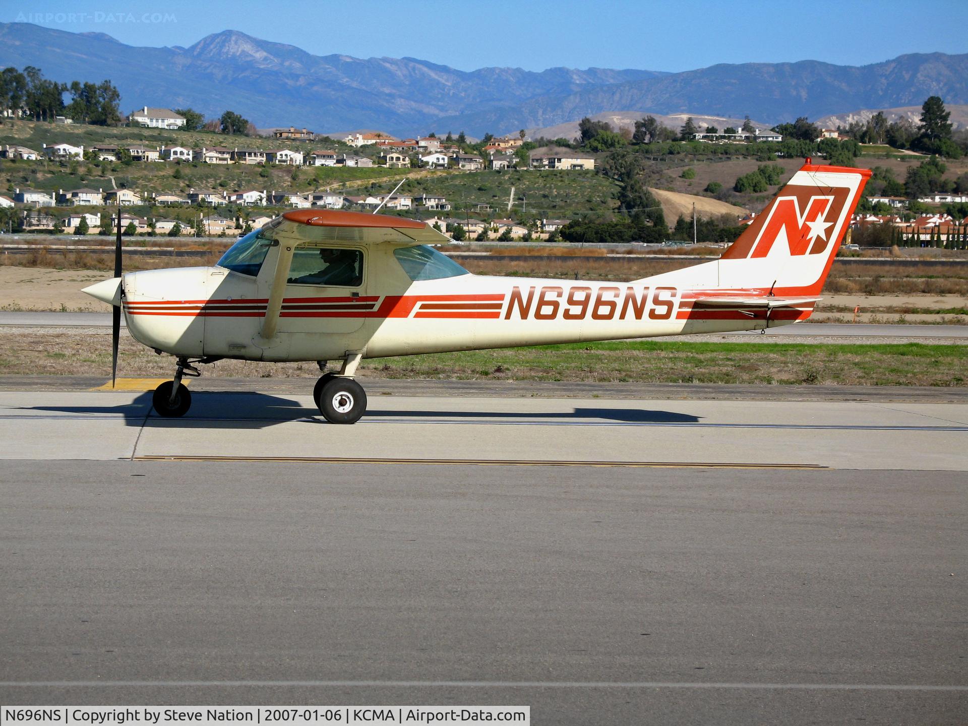 N696NS, 1968 Cessna 150H C/N 15068871, Looking sharp - Locally-based 1968 Cessna 150H taxis for take-off (what training company had this color scheme?)