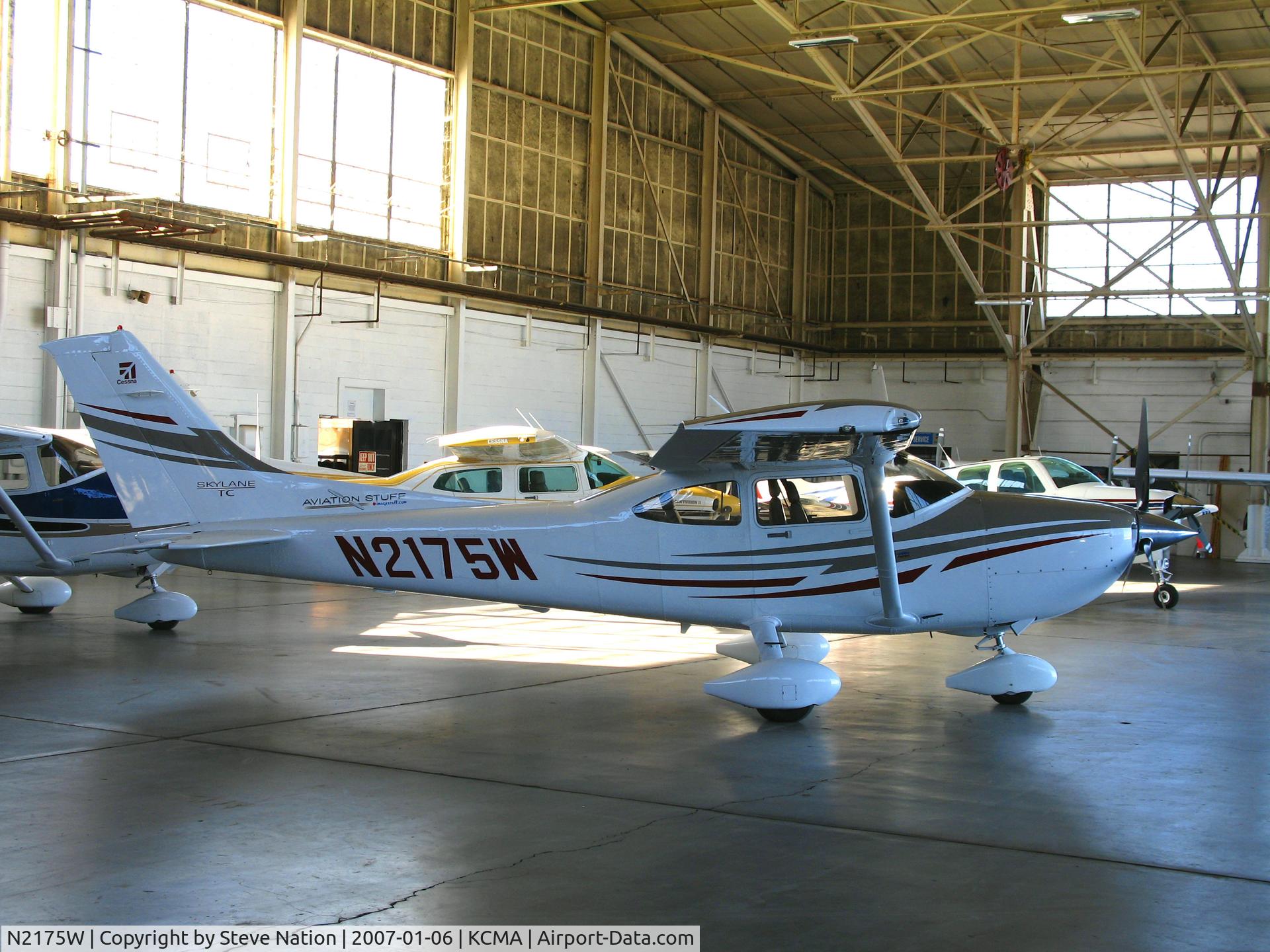 N2175W, 2005 Cessna T182T Turbo Skylane C/N T18208463, Aviation Stuff (titles) operates this ery sharp 2005 Cessna T182T from Camarillo Airport, CA home base (seen inside hanger on balmy, sunny January 2007 picture postcard day)