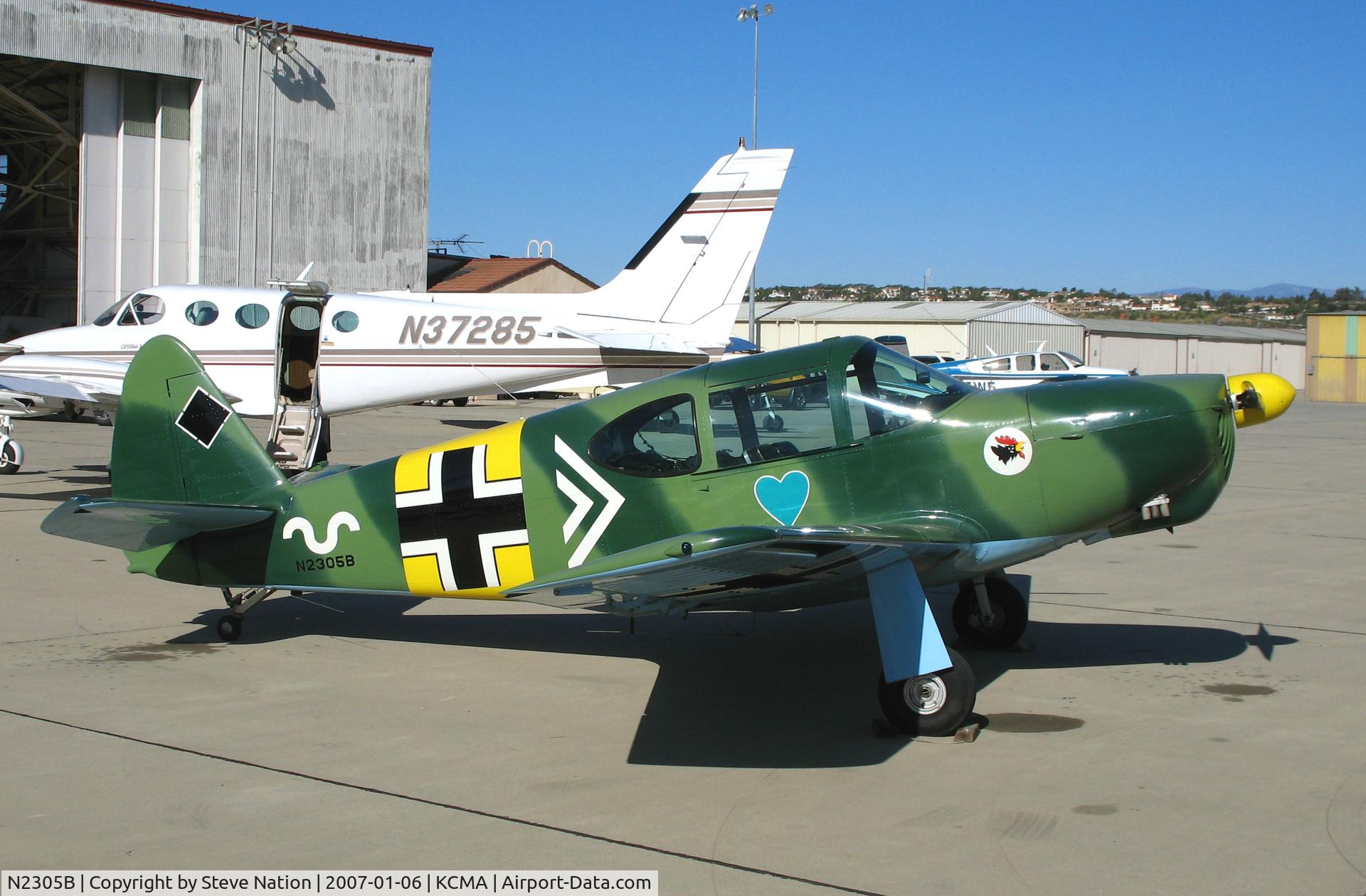 N2305B, 1948 Temco GC-1B Swift C/N 3605, Painted in Luftwaffe colors, this Temco GC-1B was photographed at Camarillo Airport, CA home base on balmy, sunny January 2007 picture postcard day