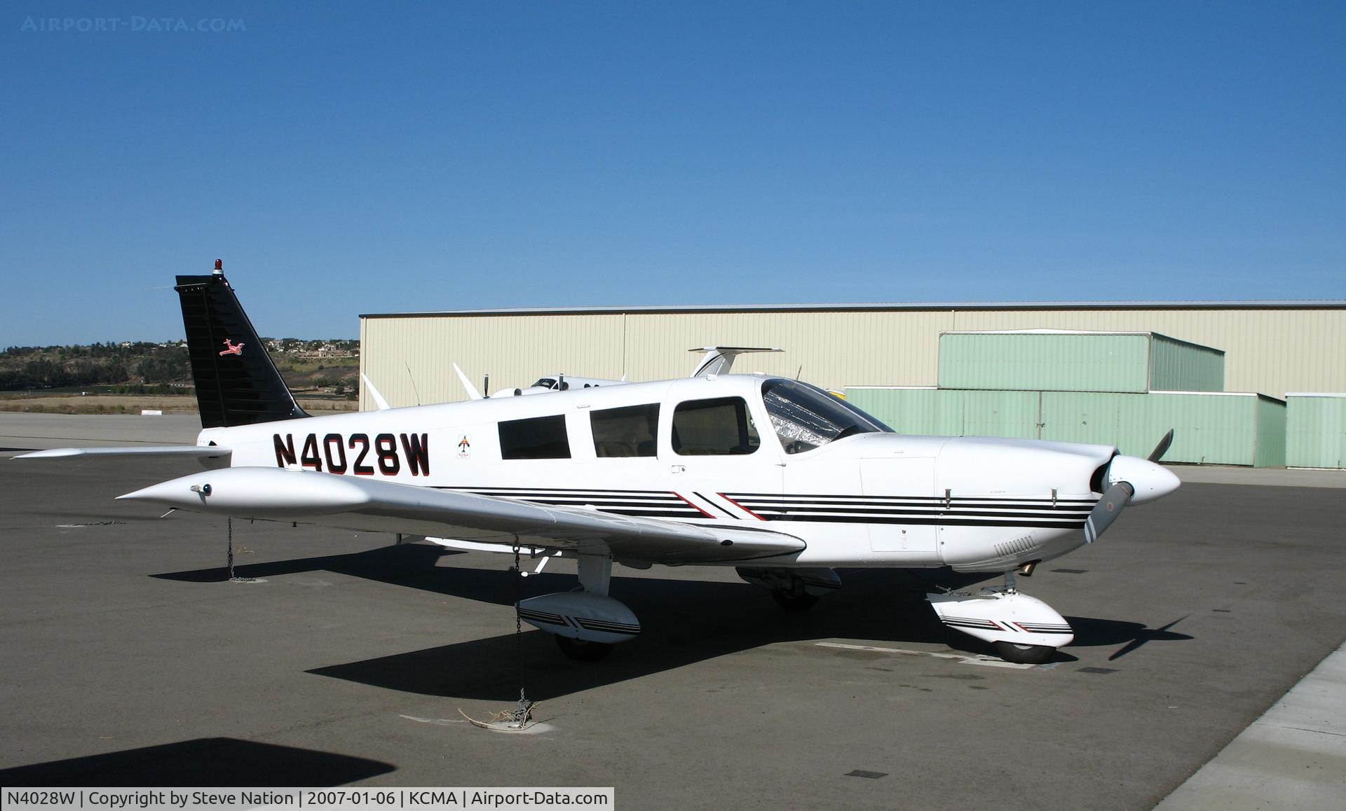 N4028W, 1966 Piper PA-32-300 Cherokee Six Cherokee Six C/N 32-40045, 1966 Piper PA-32-300 (note Jet logo on tail) basking on sunny, balmy home ramp at Camarillo Airport in early Jan 2007 (sold to new owner in Louisiana later that year)