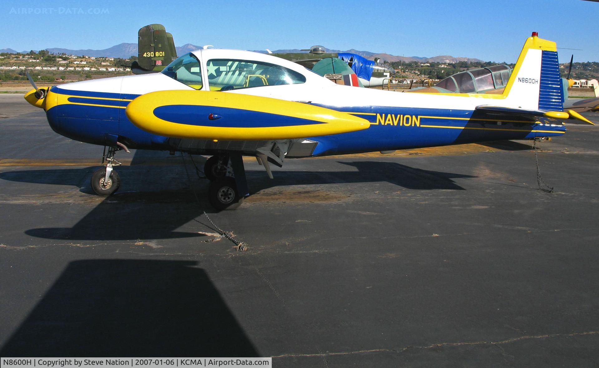N8600H, 1947 North American Navion (NA-145) C/N NAV-4-565, 1947 North American NAVION at Camarillo Airport, CA  on sunny, warm Jan day - like the colors