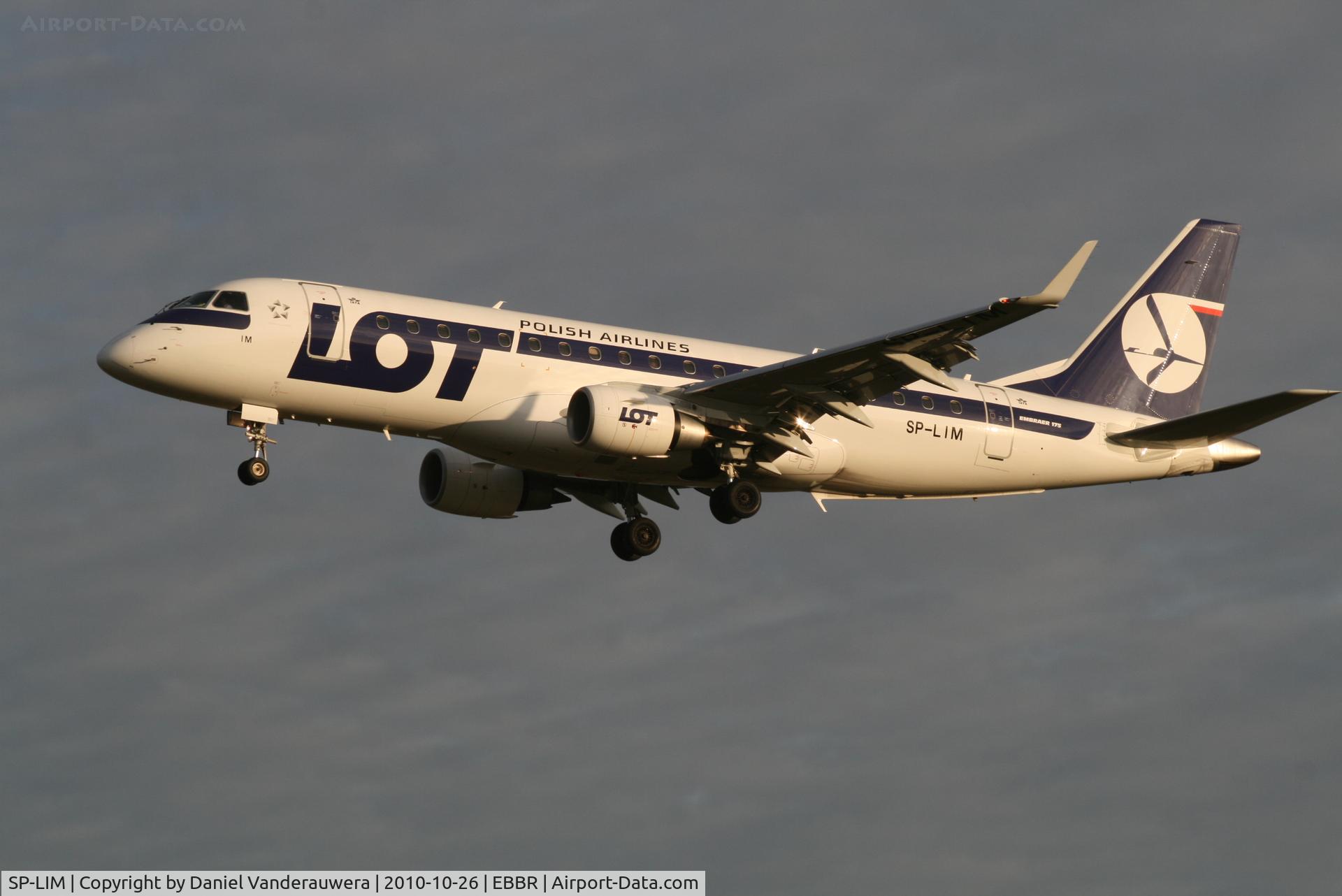 SP-LIM, 2010 Embraer 175LR (ERJ-170-200LR) C/N 17000311, Arrival of flight LO235 to RWY 25L - in the rising sun ...