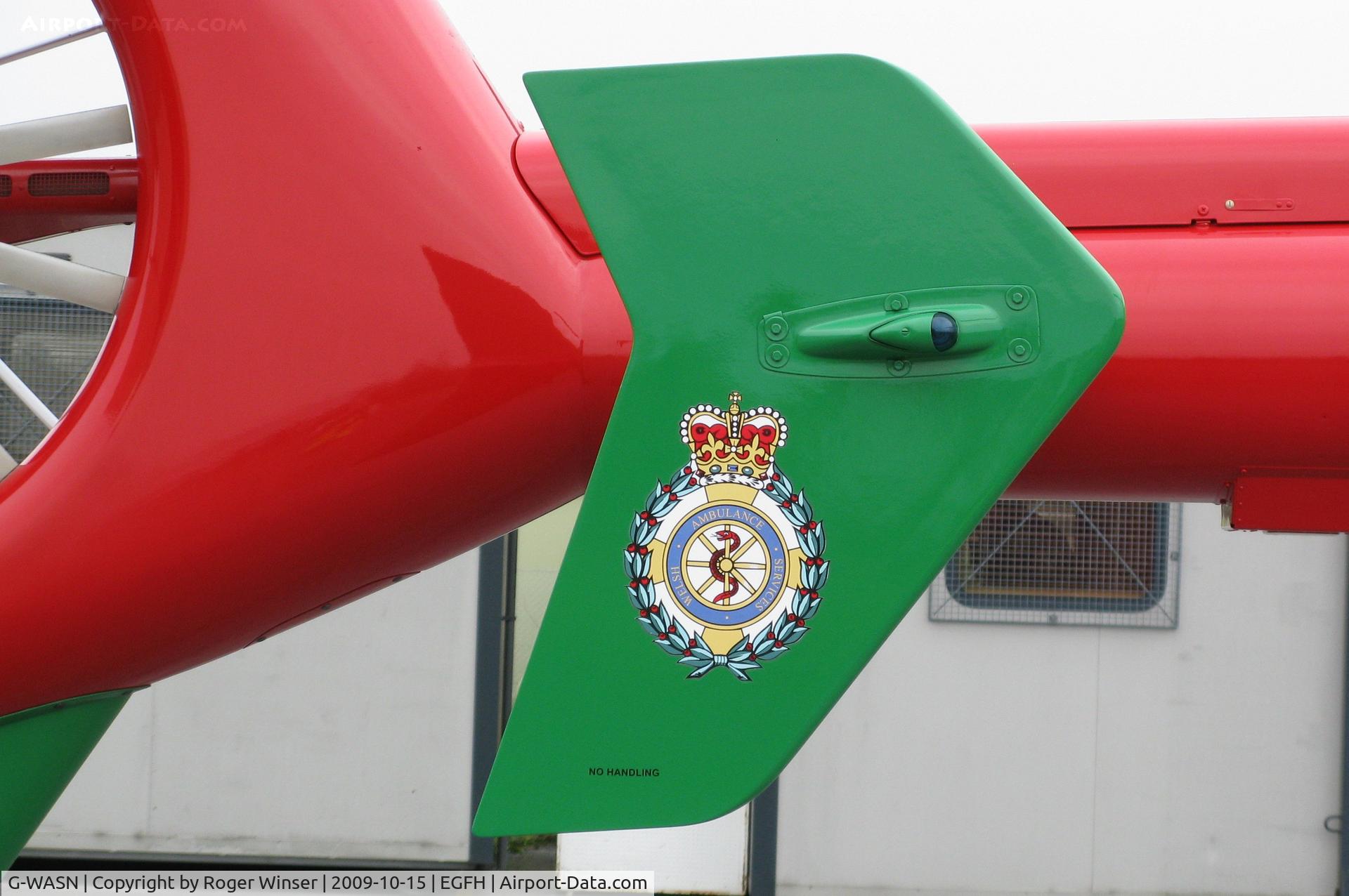 G-WASN, 2008 Eurocopter EC-135T-2+ C/N 0746, Welsh Ambulance Service insignia carried by the Swansea Airport based air ambulance helicopter (Helimed 57).