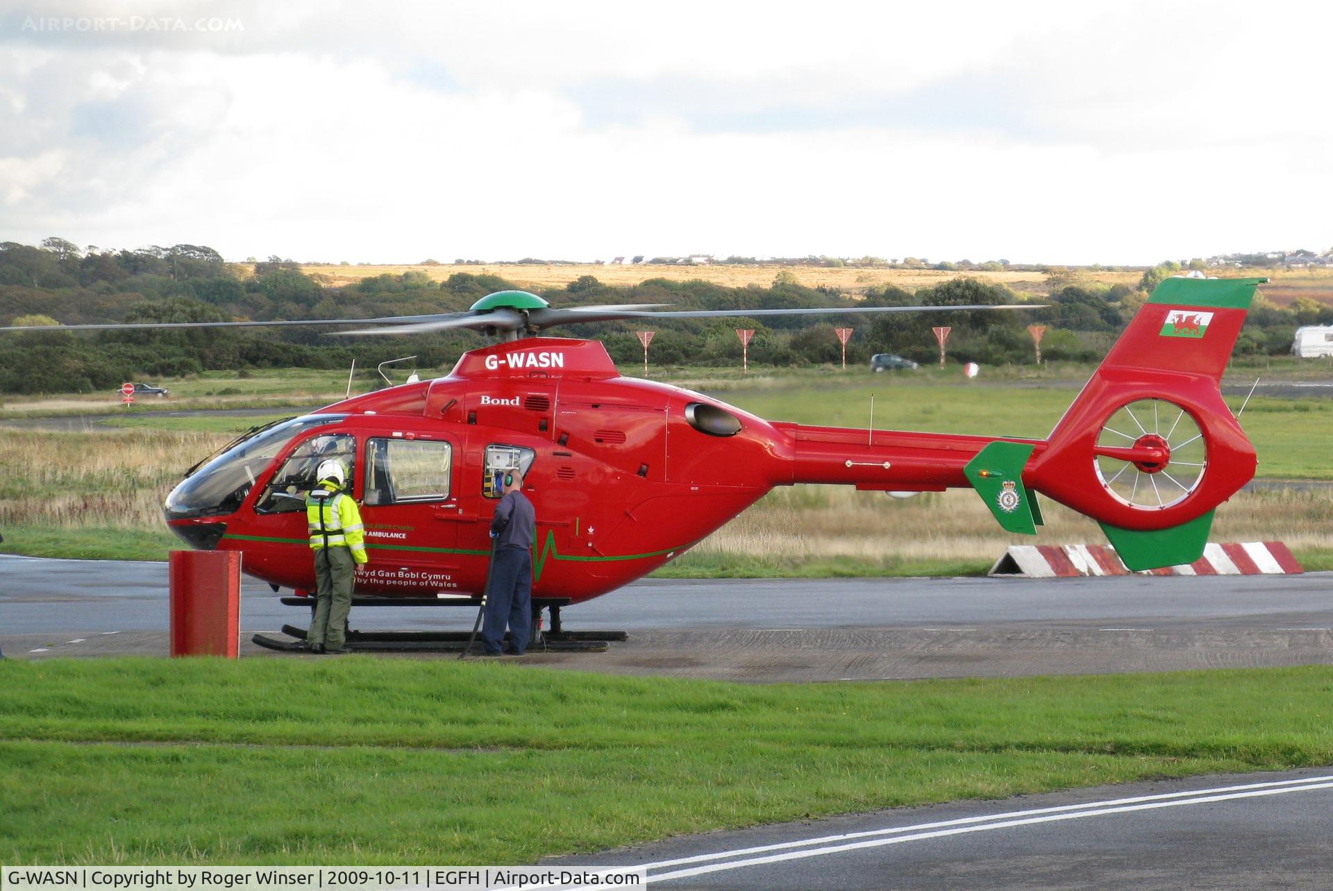G-WASN, 2008 Eurocopter EC-135T-2+ C/N 0746, Wales Air Ambulance helicopter (Helimed 57) taking on fuel.