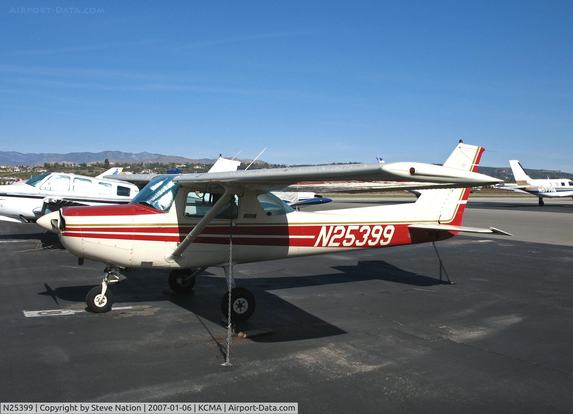 N25399, 1977 Cessna 152 C/N 15280633, 1977 Cessna 152 on Camarillo, CA home ramp on sunny January 2007 day