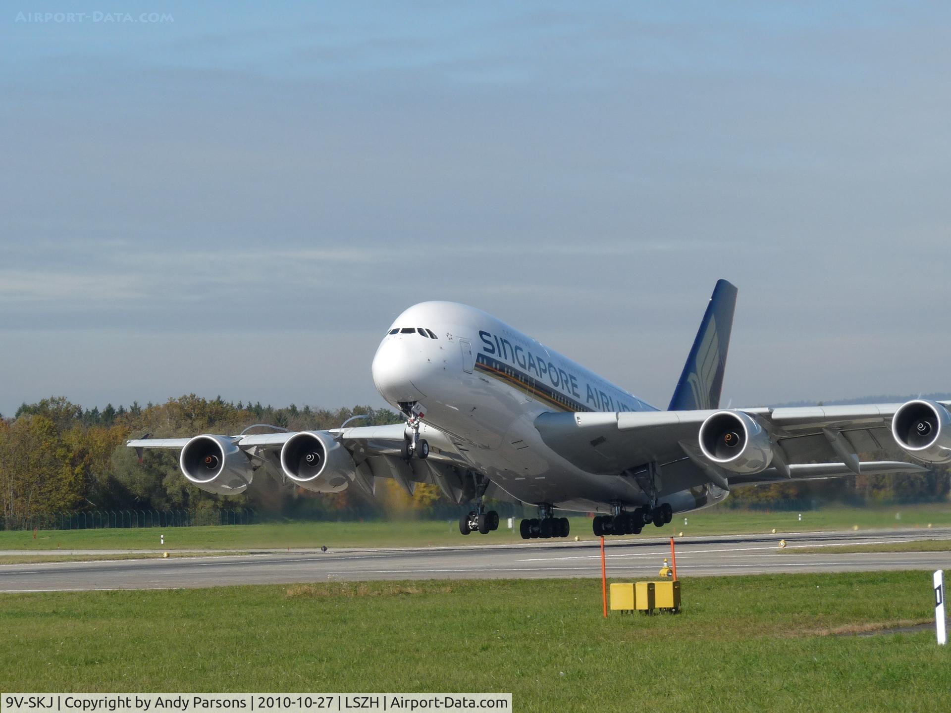 9V-SKJ, 2009 Airbus A380-841 C/N 045, departing Zurich