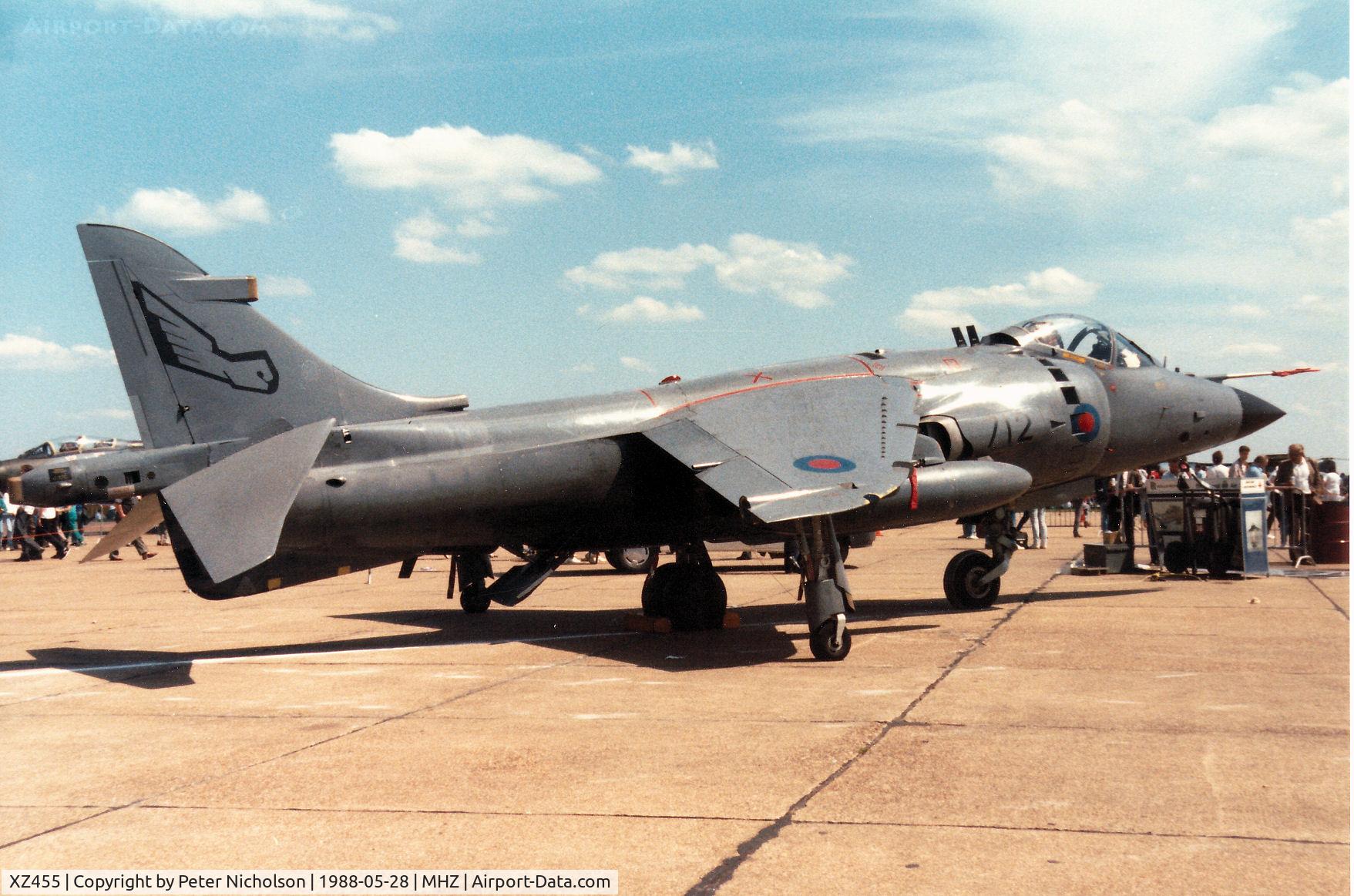 XZ455, 1979 British Aerospace Sea Harrier FRS.1 C/N 41H-912009, Sea Harrier FRS.1 of 899 Squadron on display at the 1988 RAF Mildenhall Air Fete.