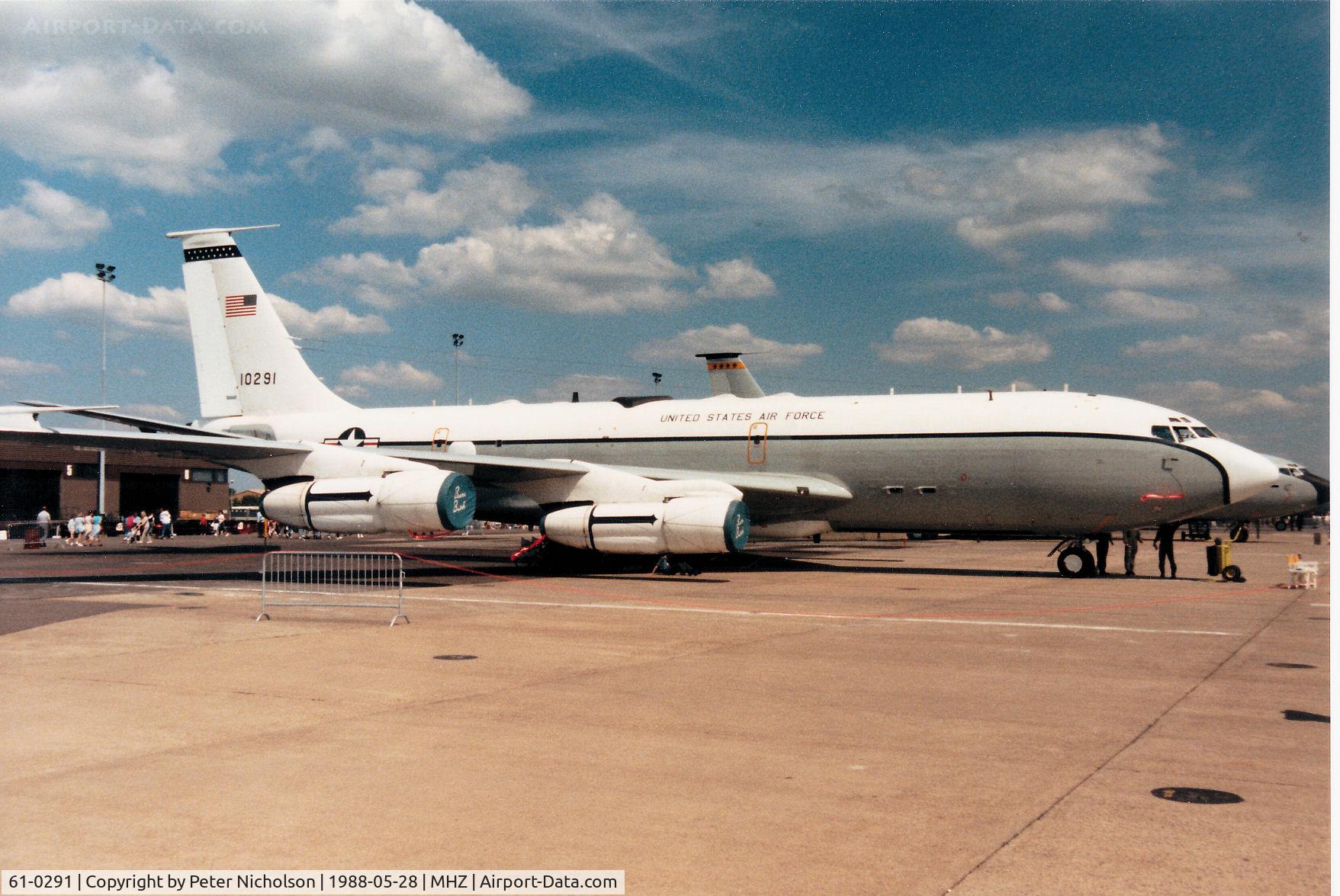 61-0291, 1961 Boeing EC-135H Stratotanker C/N 18198, EC-135H Stratotanker Looking Glass airborne command post on display at the 1988 RAF Mildenhall Air Fete.