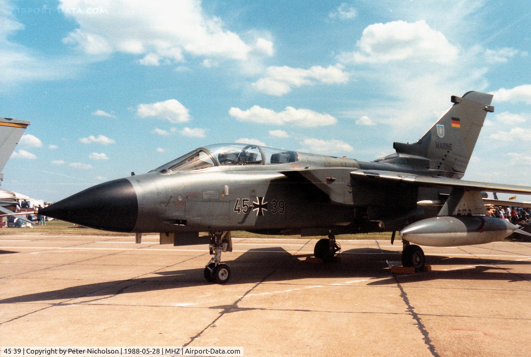 45 39, 1985 Panavia Tornado IDS C/N 599/GS187/4239, Tornado IDS of Kreigsmarine MFG-2 on display at the 1988 RAF Mildenhall Air Fete.