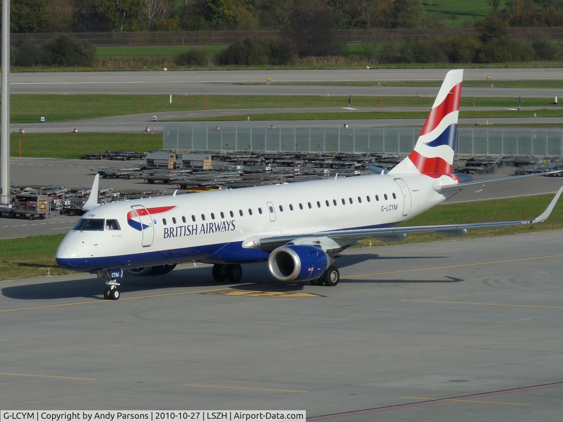 G-LCYM, 2010 Embraer 190SR (ERJ-190-100SR) C/N 19000351, Arriving at Zurich