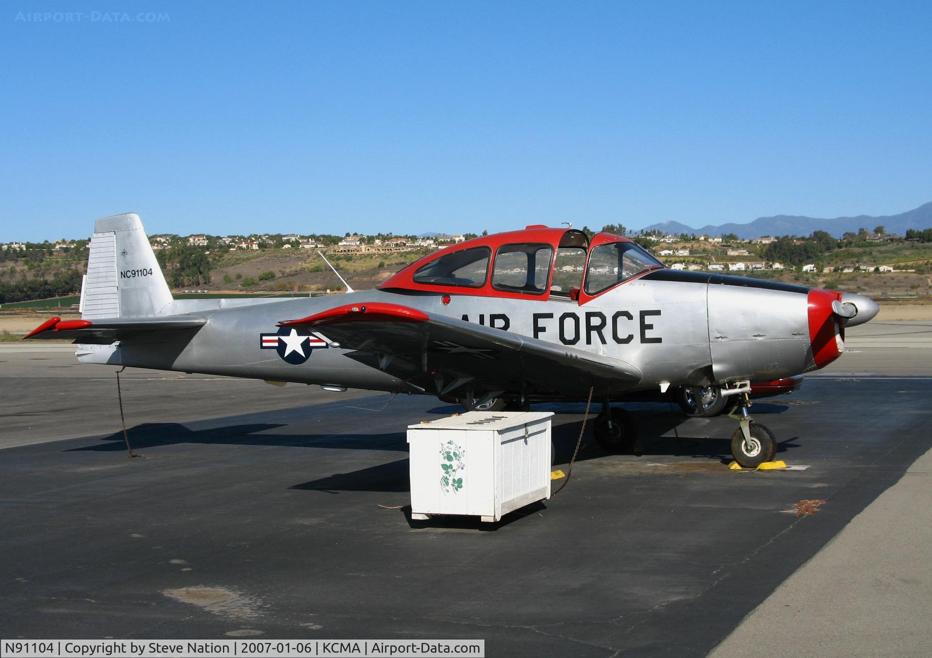 N91104, 1946 North American Navion C/N NAV-4-6, 1946 NAA Navion in U.S. AIR FORCE colors (painted as NC91104) at Camarillo Airport (CA) home base on sunny, balmy January day