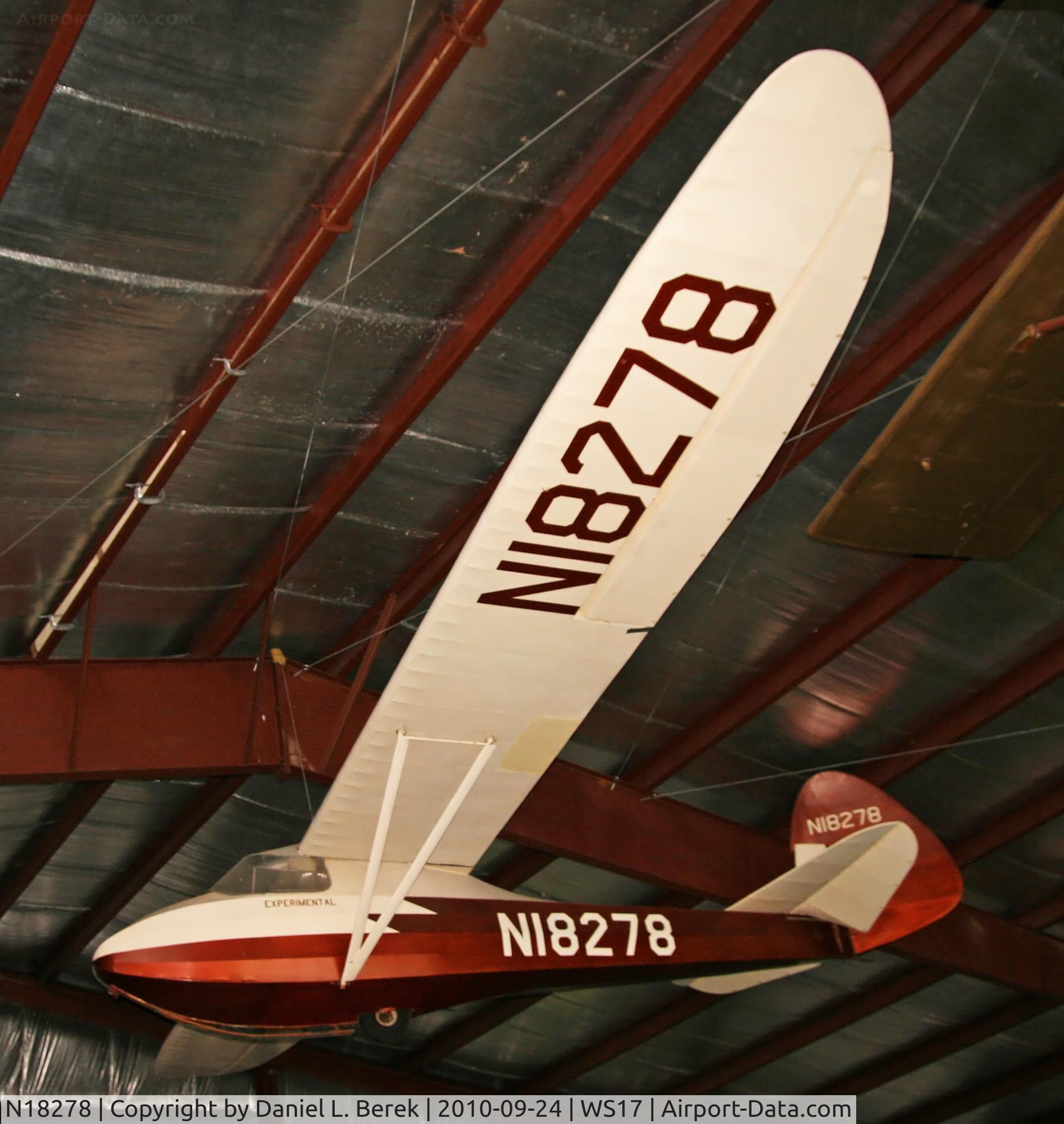 N18278, 1939 Haufe Dale HAWK 2 C/N 100, Built in 1939, this remarkable glider completed an amazing nine-hour flight over High Cliff, Neenah, WI.