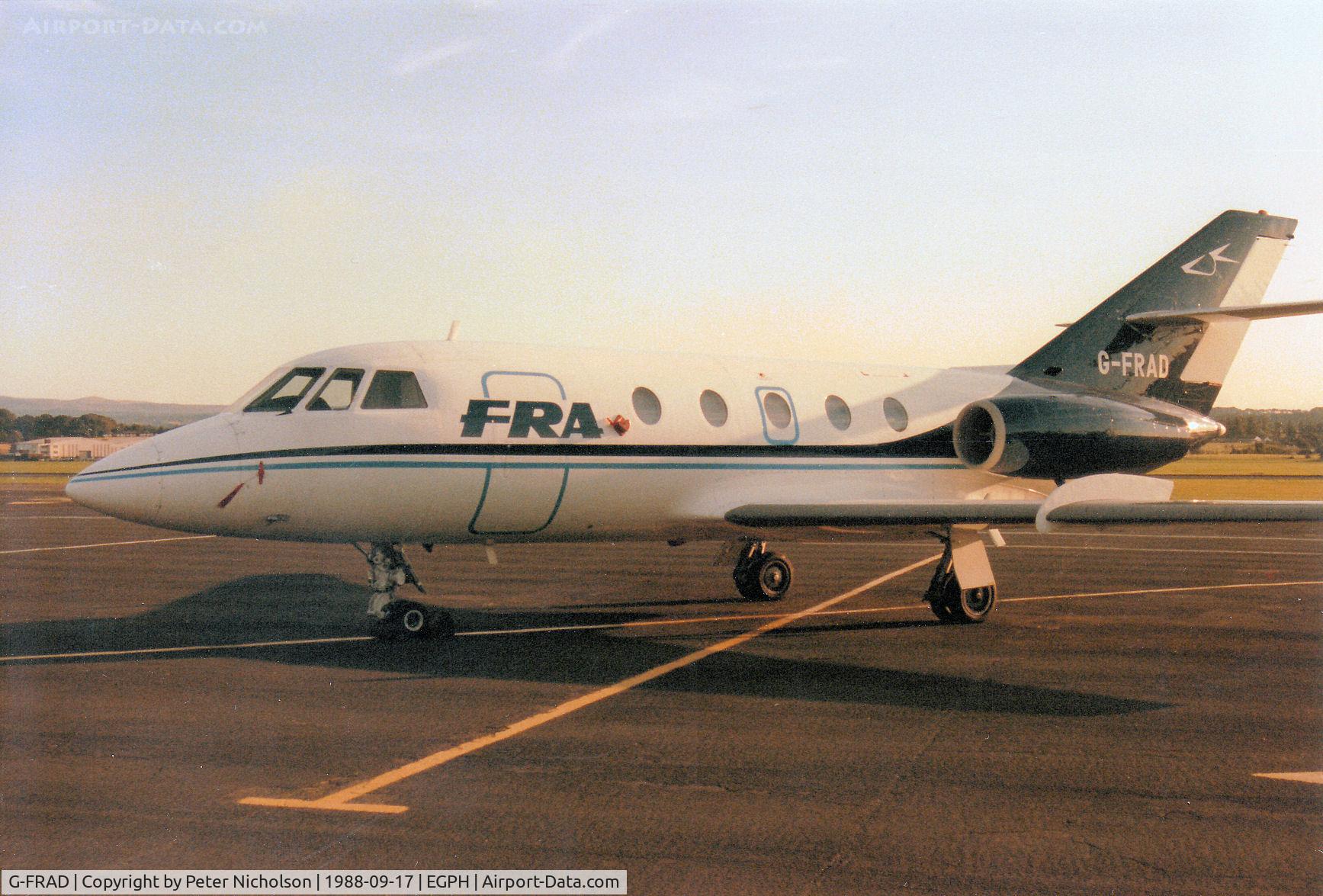 G-FRAD, 1975 Dassault Falcon (Mystere) 20DC C/N 304, Falcon 20E of Flight Refuelling Aviation at Edinburgh in September 1988.