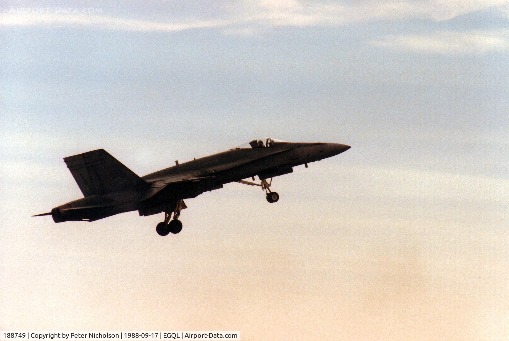 188749, McDonnell Douglas CF-188A Hornet C/N 0352/A294, CF-18A Hornet of 439 Squadron 1 Canadian Air Division on a high angle of attack flyby at the 1988 RAF Leuchars Airshow.