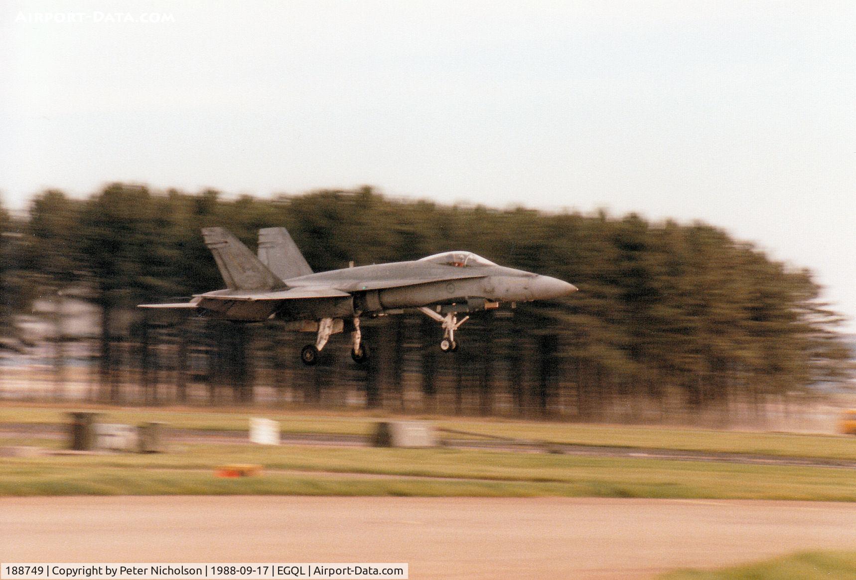 188749, McDonnell Douglas CF-188A Hornet C/N 0352/A294, CF-18A Hornet of 439 Squadron 1 Canadian Air Division based in Germany landing at the 1988 RAF Leuchars Airshow.