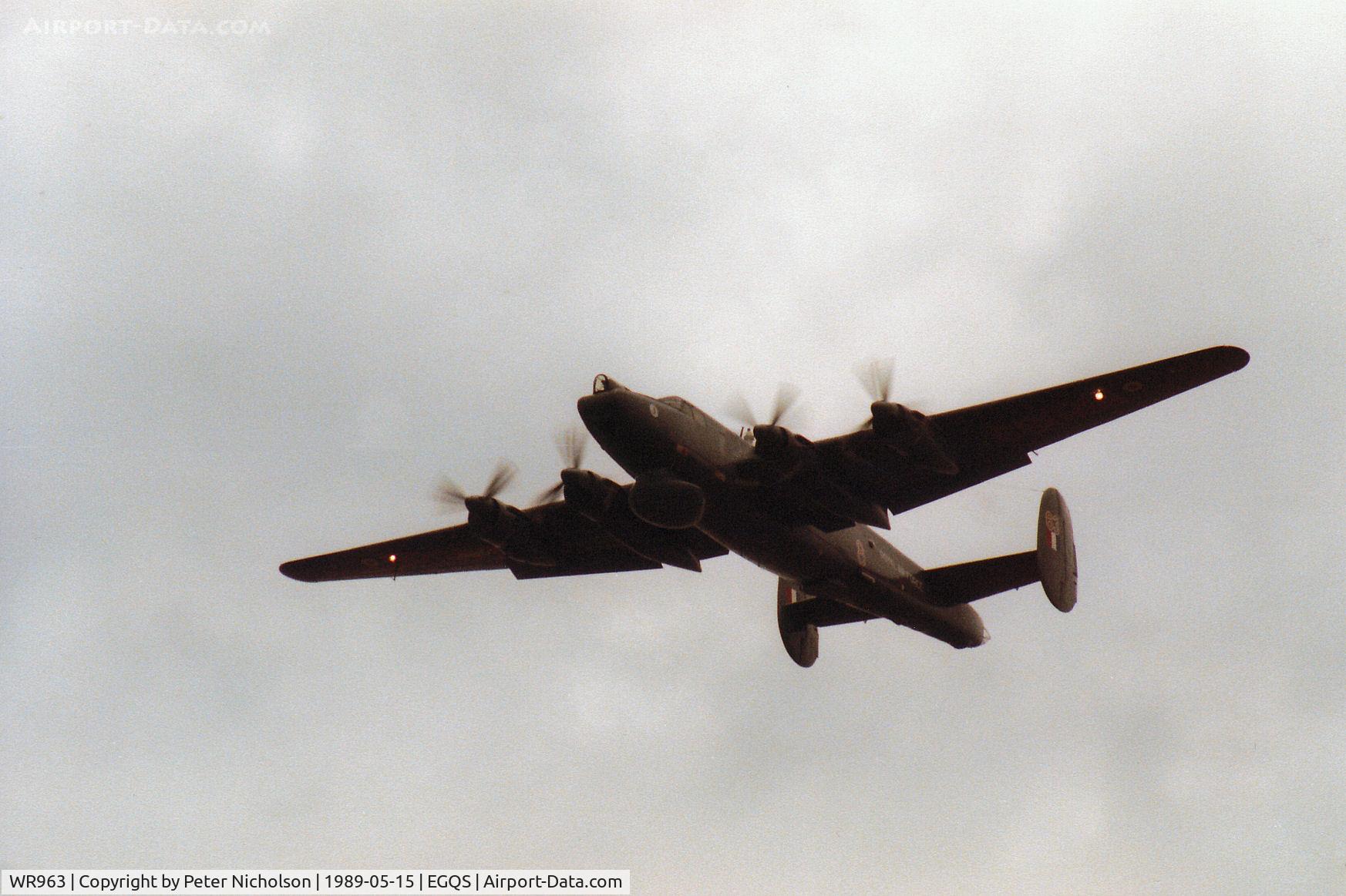 WR963, 1954 Avro 696 Shackleton AEW.2 C/N Not found WR963, Shackleton AEW.2 of 8 Squadron on a fly-past at RAF Lossiemouth in May 1989.