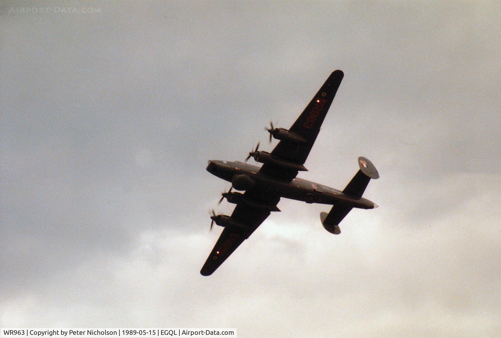 WR963, 1954 Avro 696 Shackleton AEW.2 C/N Not found WR963, Shackleton AEW.2 of 8 Squadron on a fly-past at RAF Lossiemouth in May 1989.