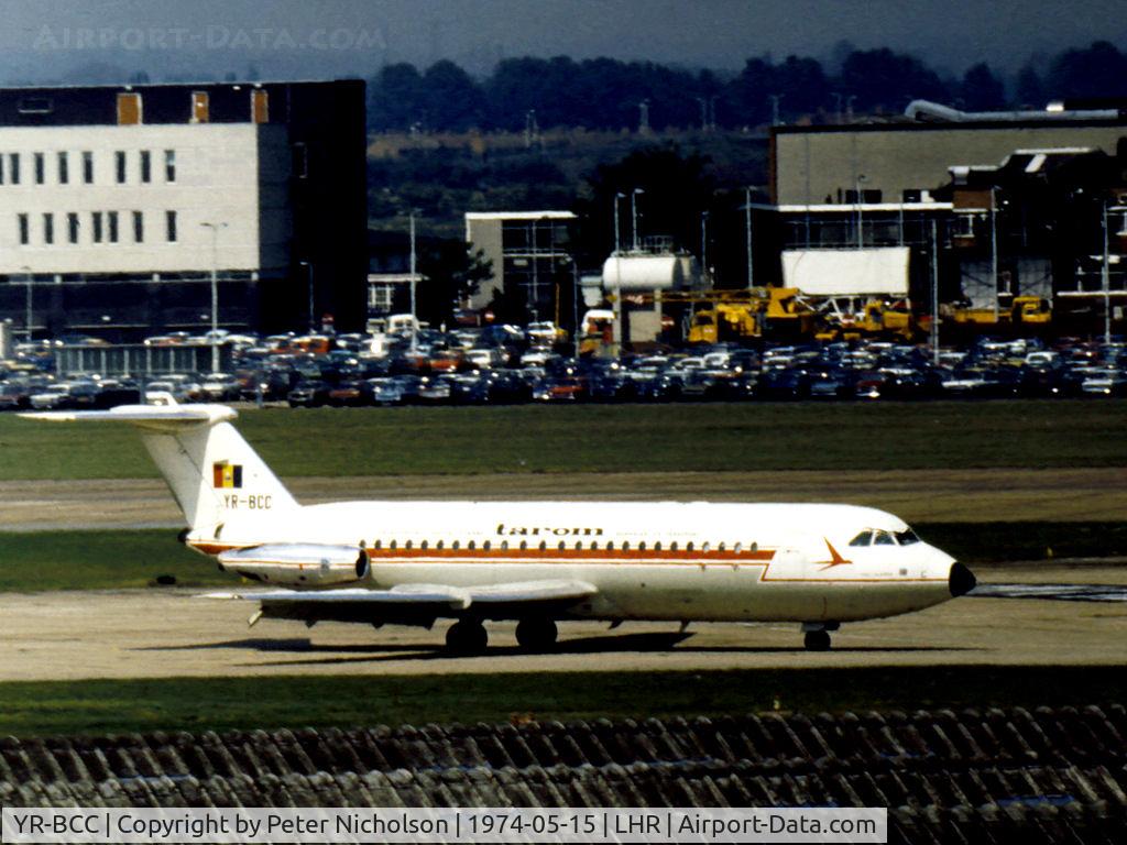 YR-BCC, 1969 BAC 111-424EU One-Eleven C/N BAC.167, One Eleven 424 of TAROM Romanian Air Transport at Heathrow in May 1974.