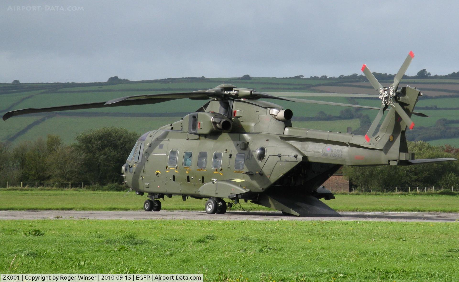 ZK001, 2006 AgustaWestland EH-101 Merlin HC.3A C/N 50160/512011/DEN11, Originally ordered by the RDAF as M-511. Coded AF and carrying 78 Squadron RAF markings. Had been operating on the adjacent RAF Pembrey Sands Air Weapons Range (EGOP).