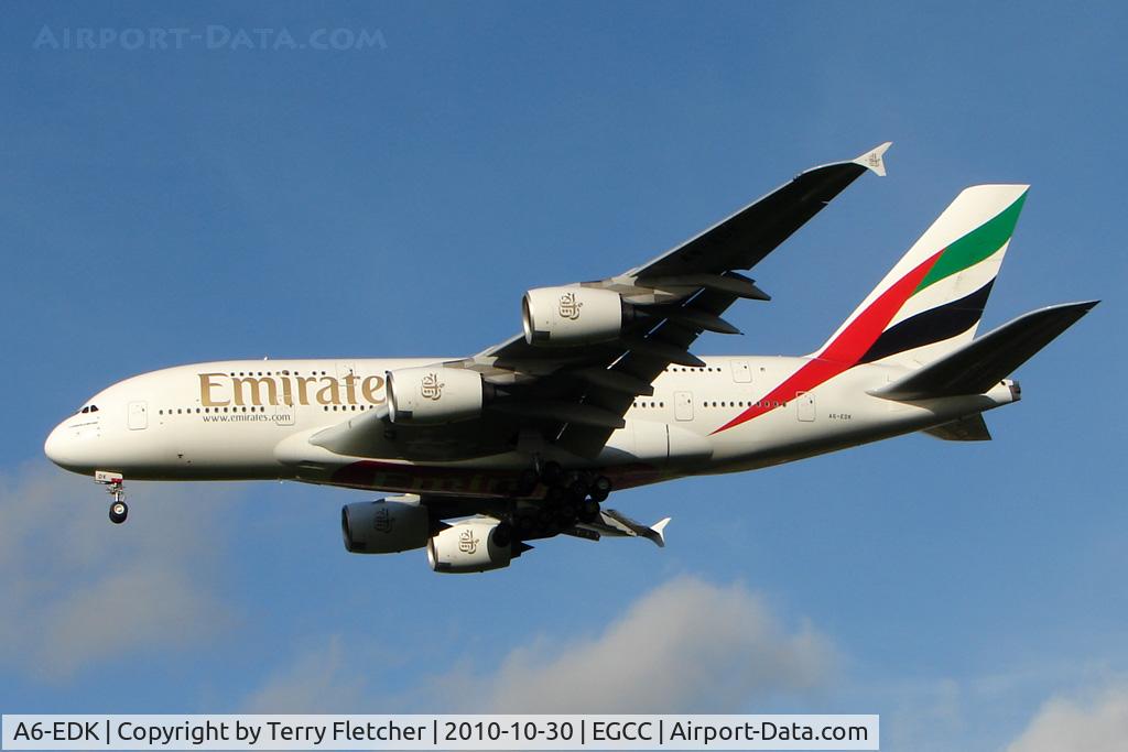 A6-EDK, 2010 Airbus A380-861 C/N 030, Emirates A380 arriving at Manchester