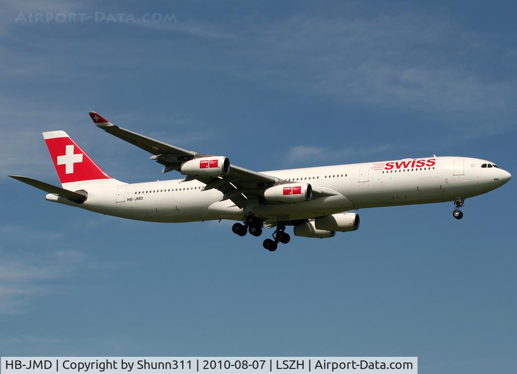 HB-JMD, 2003 Airbus A340-313 C/N 556, Landing rwy 14