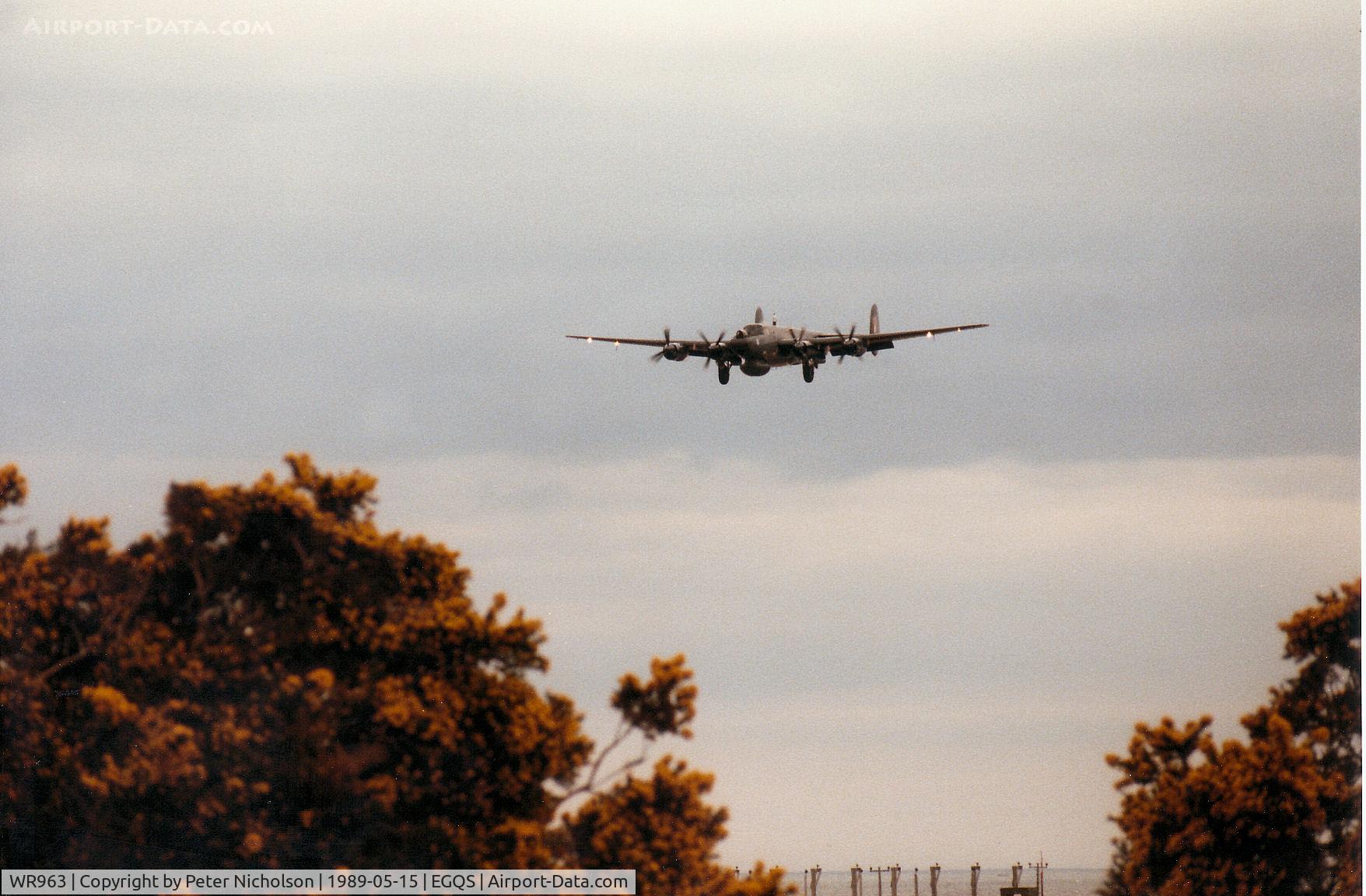 WR963, 1954 Avro 696 Shackleton AEW.2 C/N Not found WR963, Shackleton AEW.2 of 8 Squadron on approach to Runway 23 at RAF Lossiemouth in May 1989.