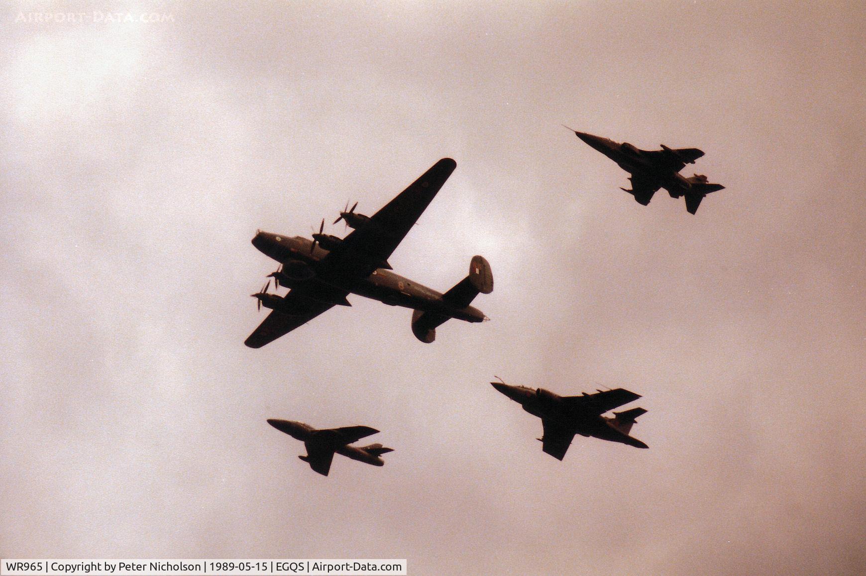 WR965, 1954 Avro 716 Shackleton AEW.2 C/N Not found WR965, Shackleton AEW.2 WR965 leading Jaguar GR.1 XX745, Hunter T.8B XF995 and Buccaneer S.2B XN976 in a fly-past of based aircraft at RAF Lossiemouth in May 1989.