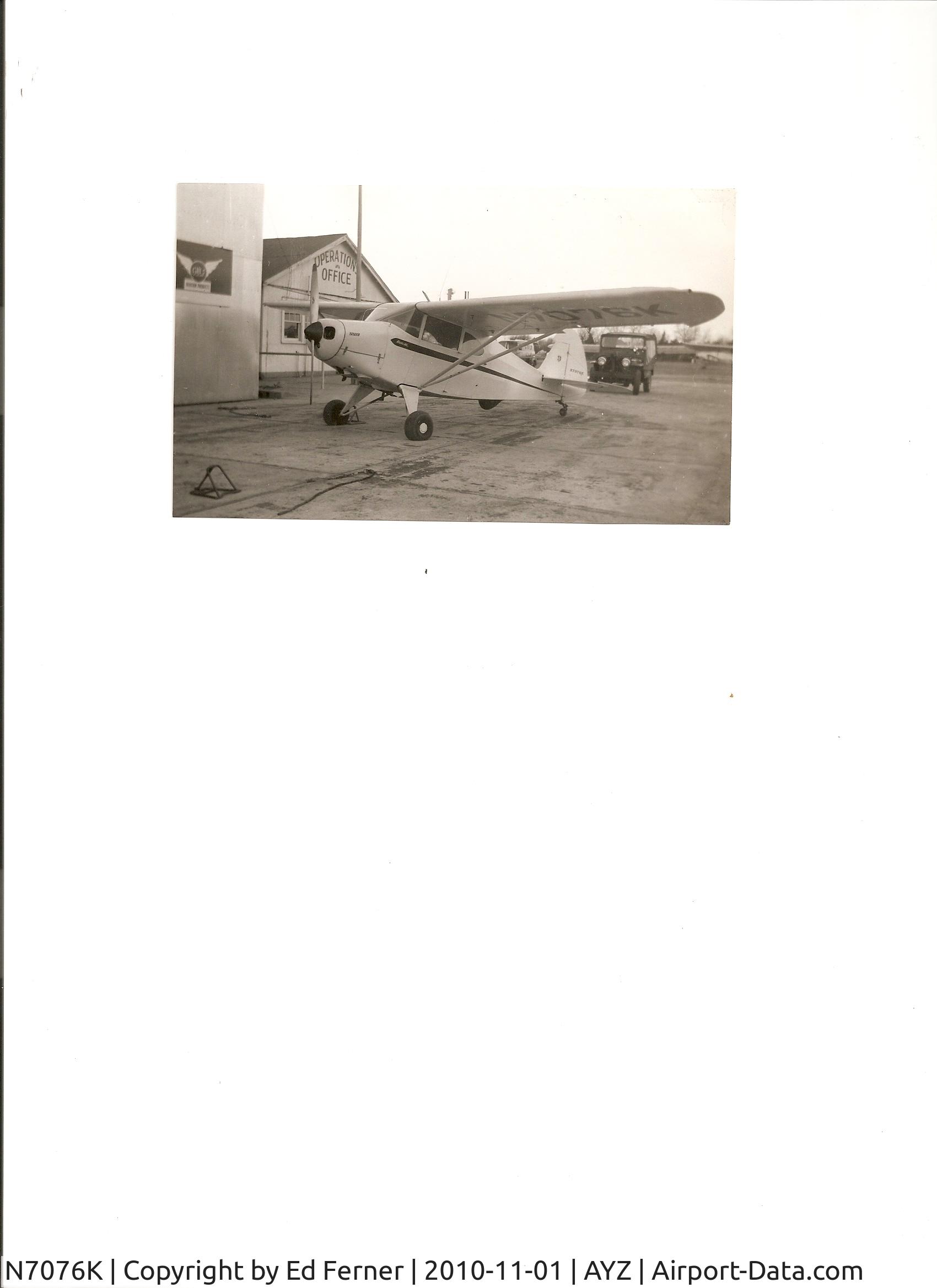 N7076K, 1950 Piper PA-20 Pacer C/N 20-183, On ramp in front of operations office at Zahns Airport, Amityville, Long Island. Photo taken in early 1950's.